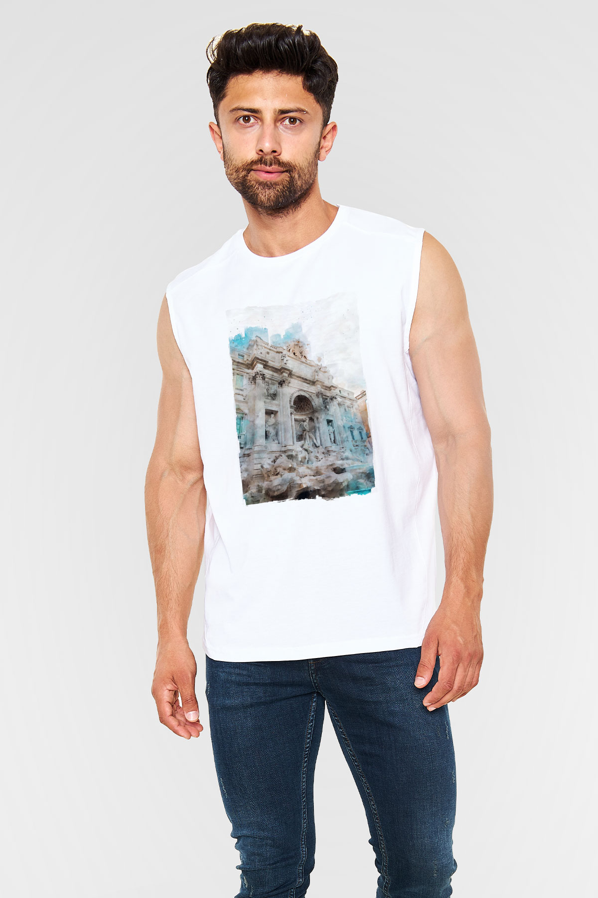 Trevi Çeşmesi Beyaz Unisex Kolsuz Tişört