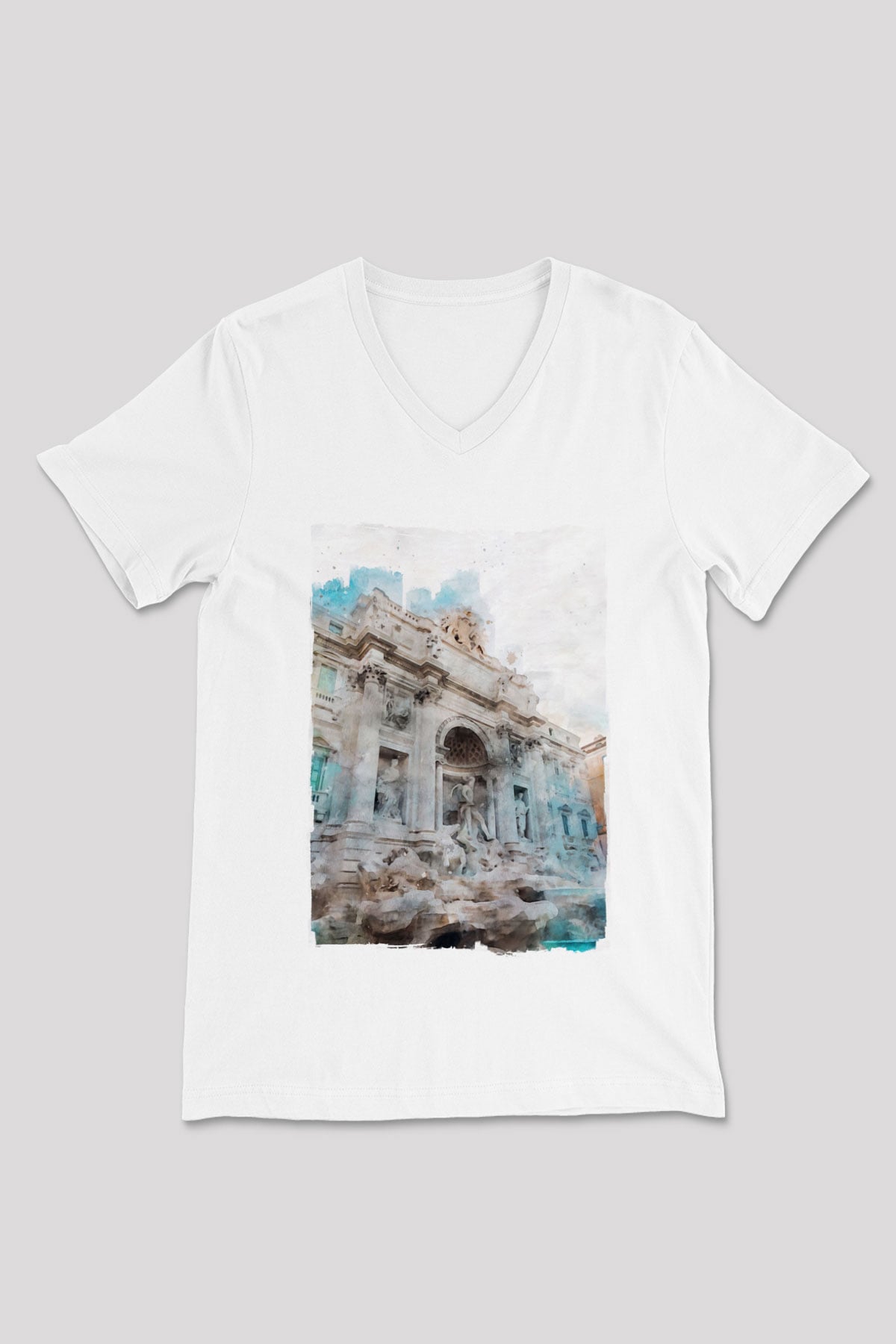 Trevi Çeşmesi Beyaz Unisex V Yaka Tişört