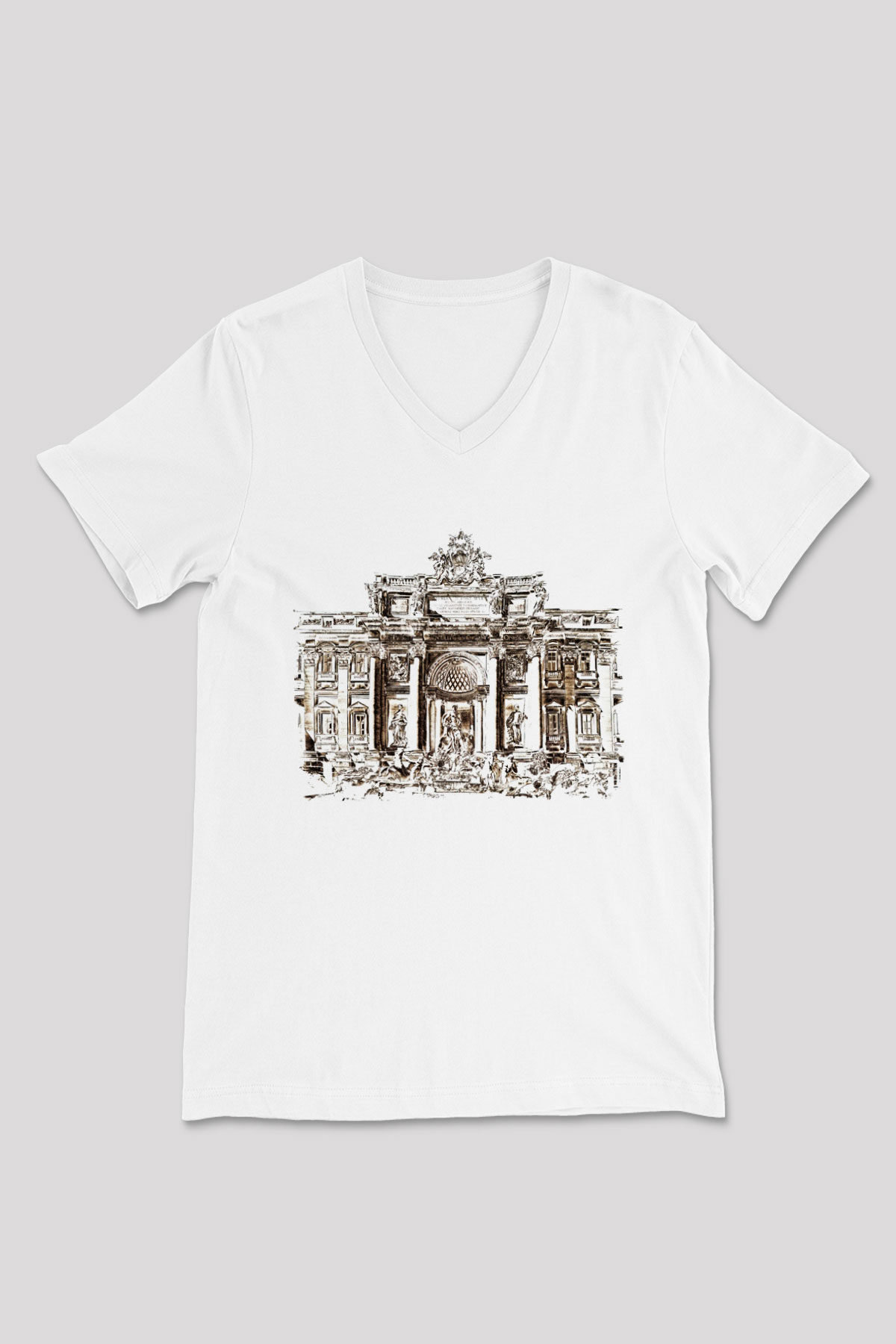 Trevi Çeşmesi Beyaz Unisex V Yaka Tişört T-Shirt
