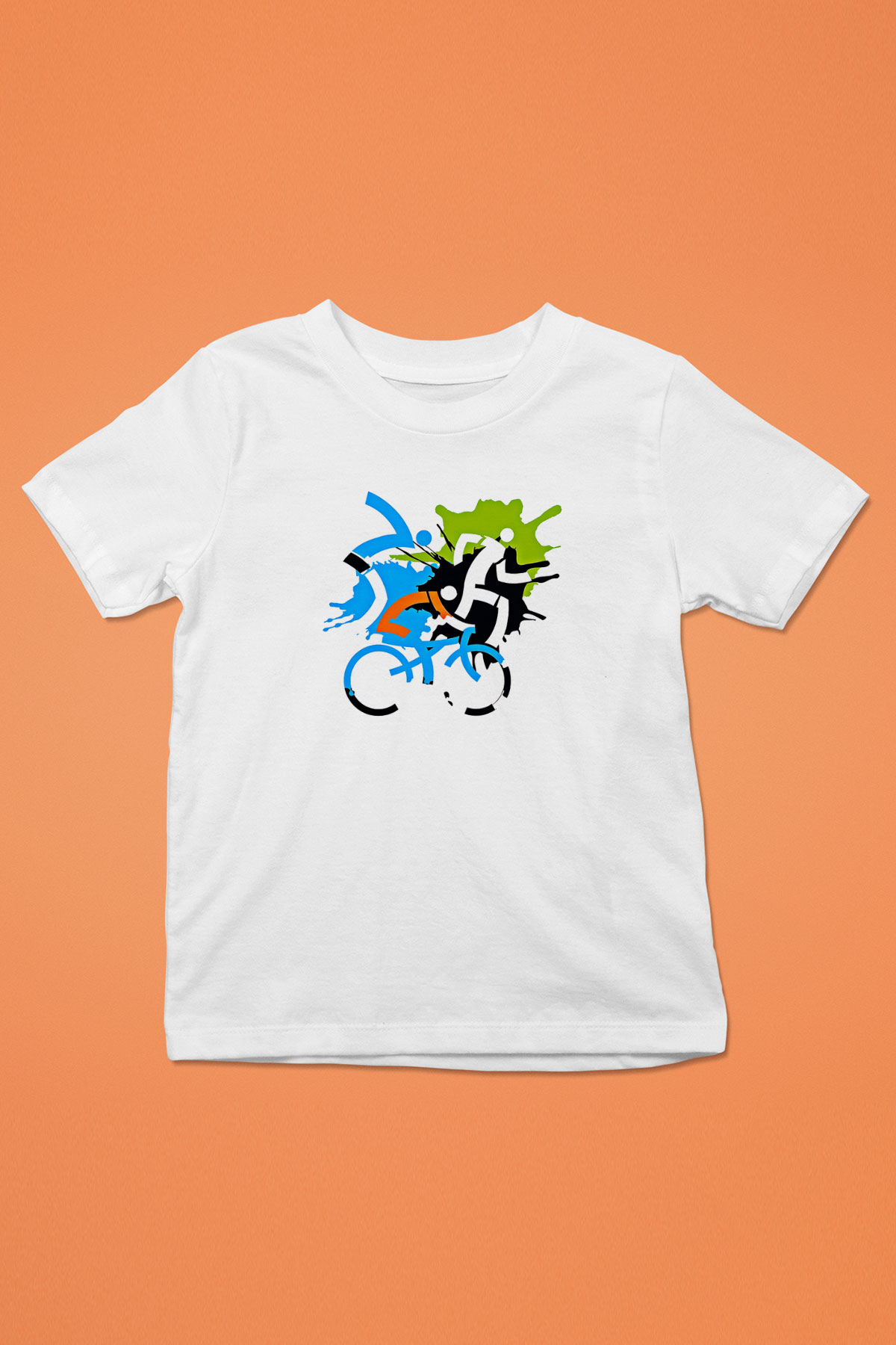 Triathlon Baskılı Unisex Beyaz Çocuk Tişört - Tshirt