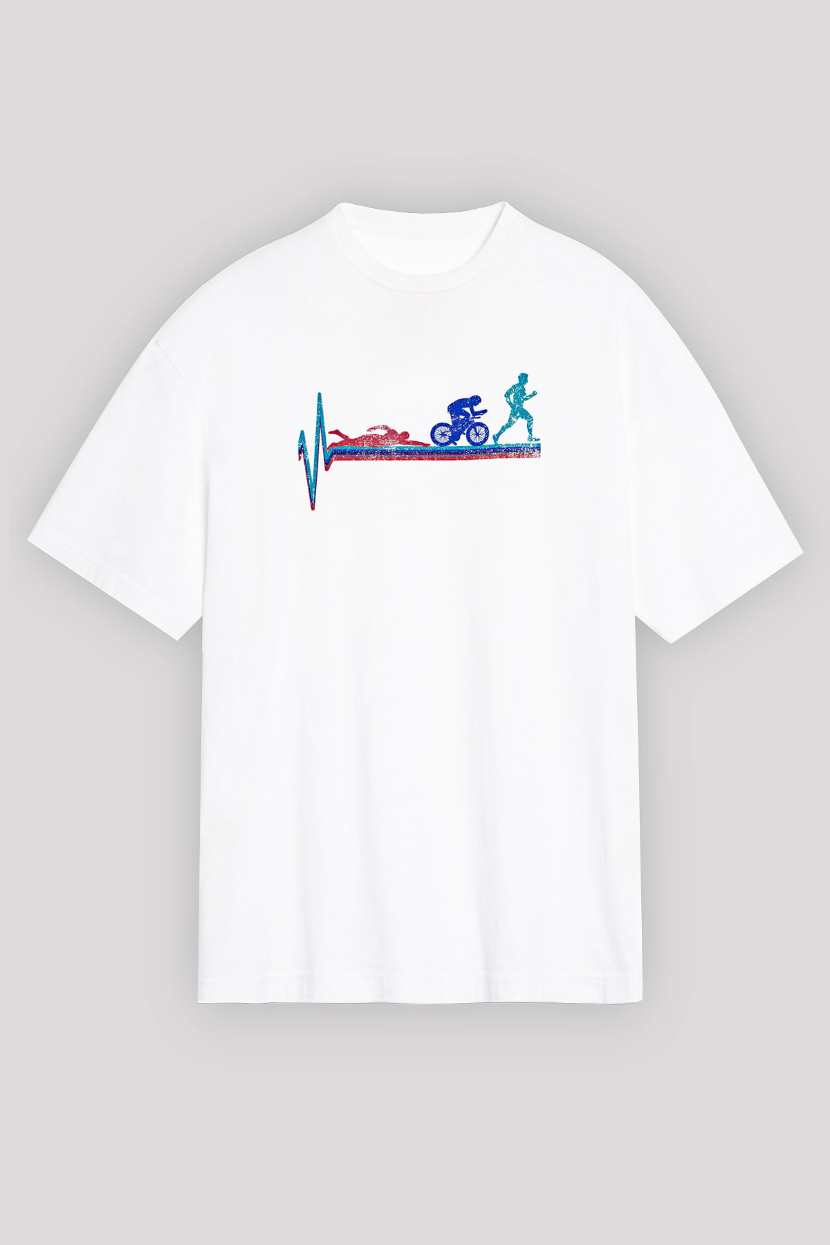 Triathlon Baskılı Unisex Beyaz Oversize Tişört - Tshirt
