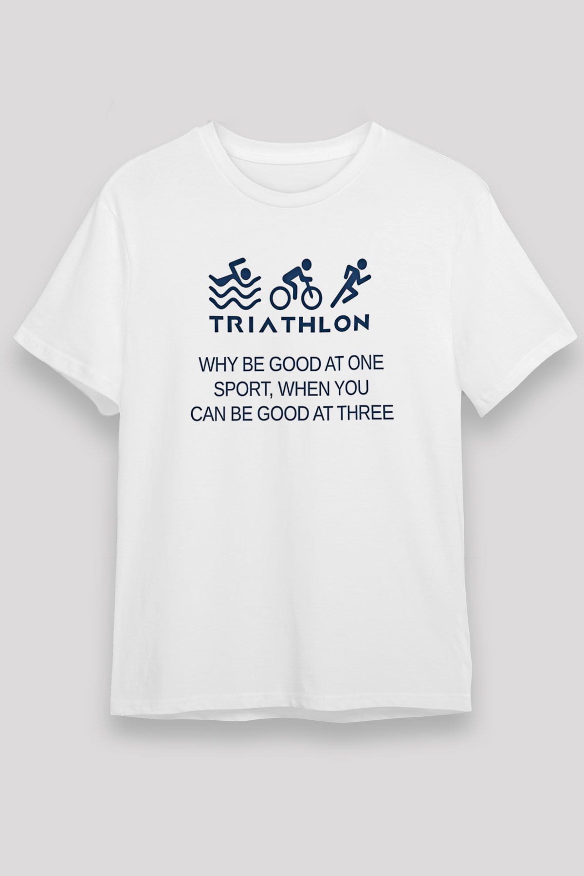 Triathlon Baskılı Unisex Beyaz Tişört - Tshirt