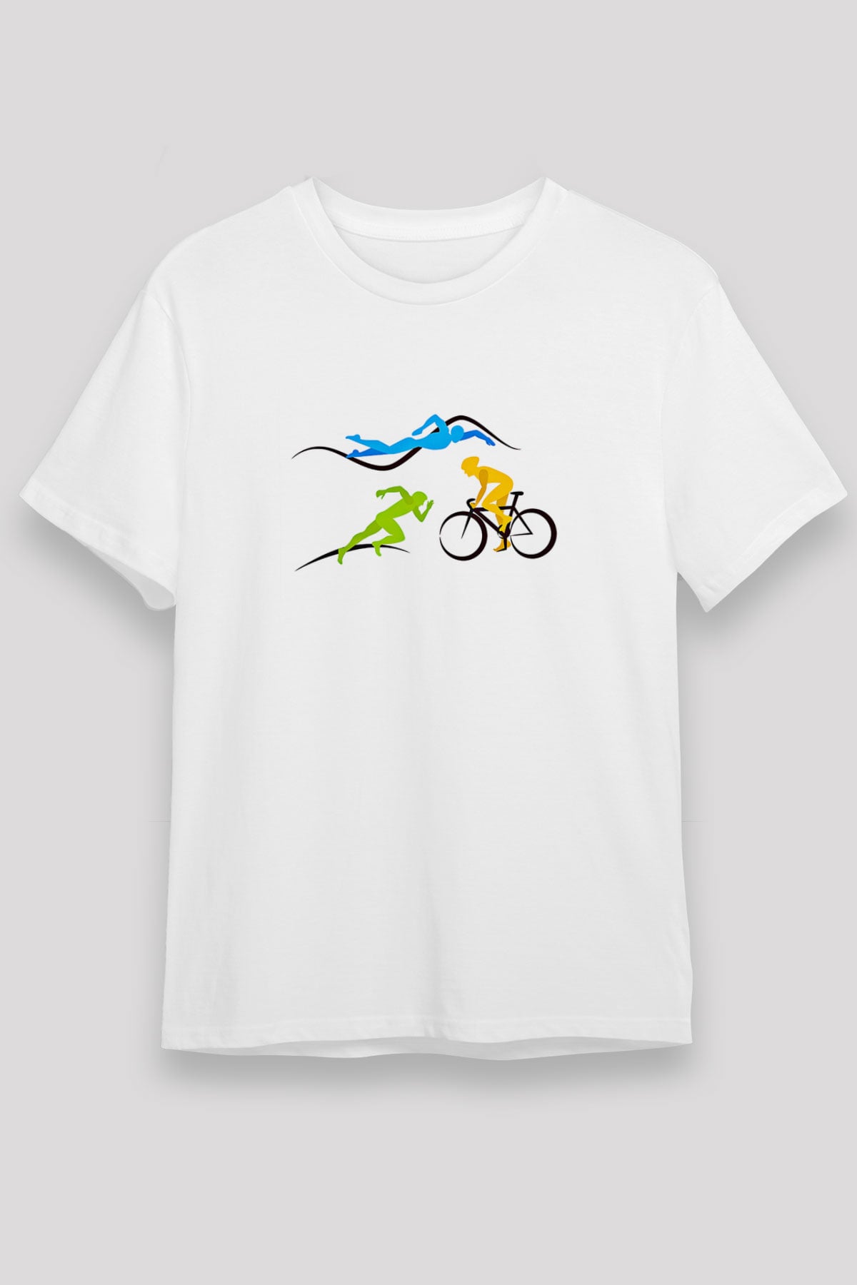 Triathlon Baskılı Unisex Beyaz Tişört - Tshirt