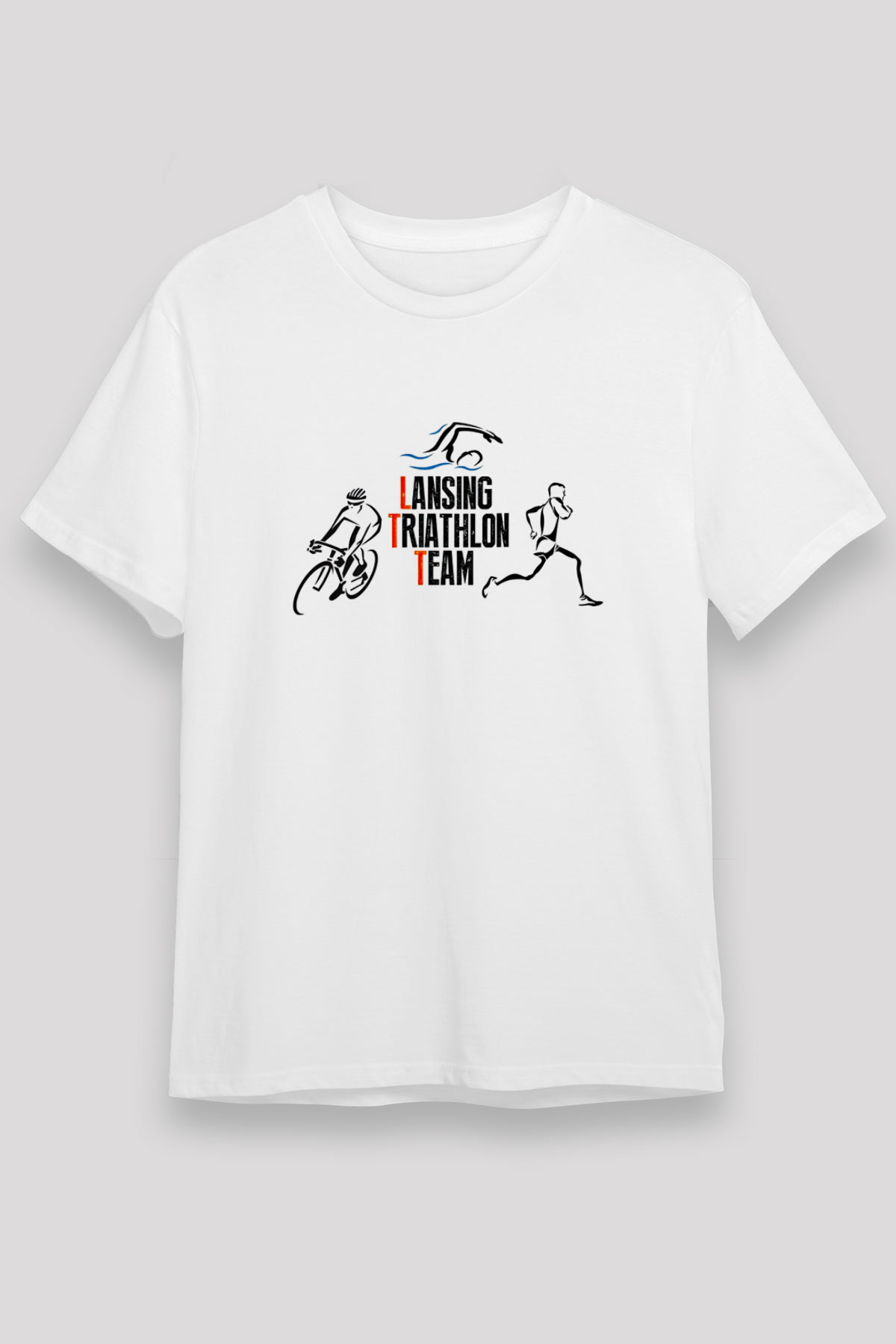 Triathlon Baskılı Unisex Beyaz Tişört - Tshirt