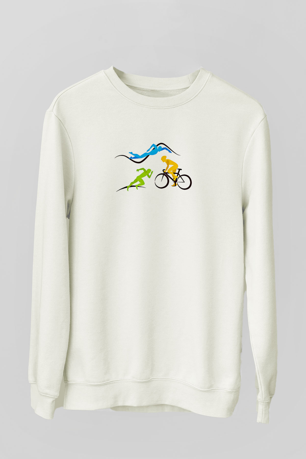 Triathlon Baskılı Unisex Ekru Sweatshirt