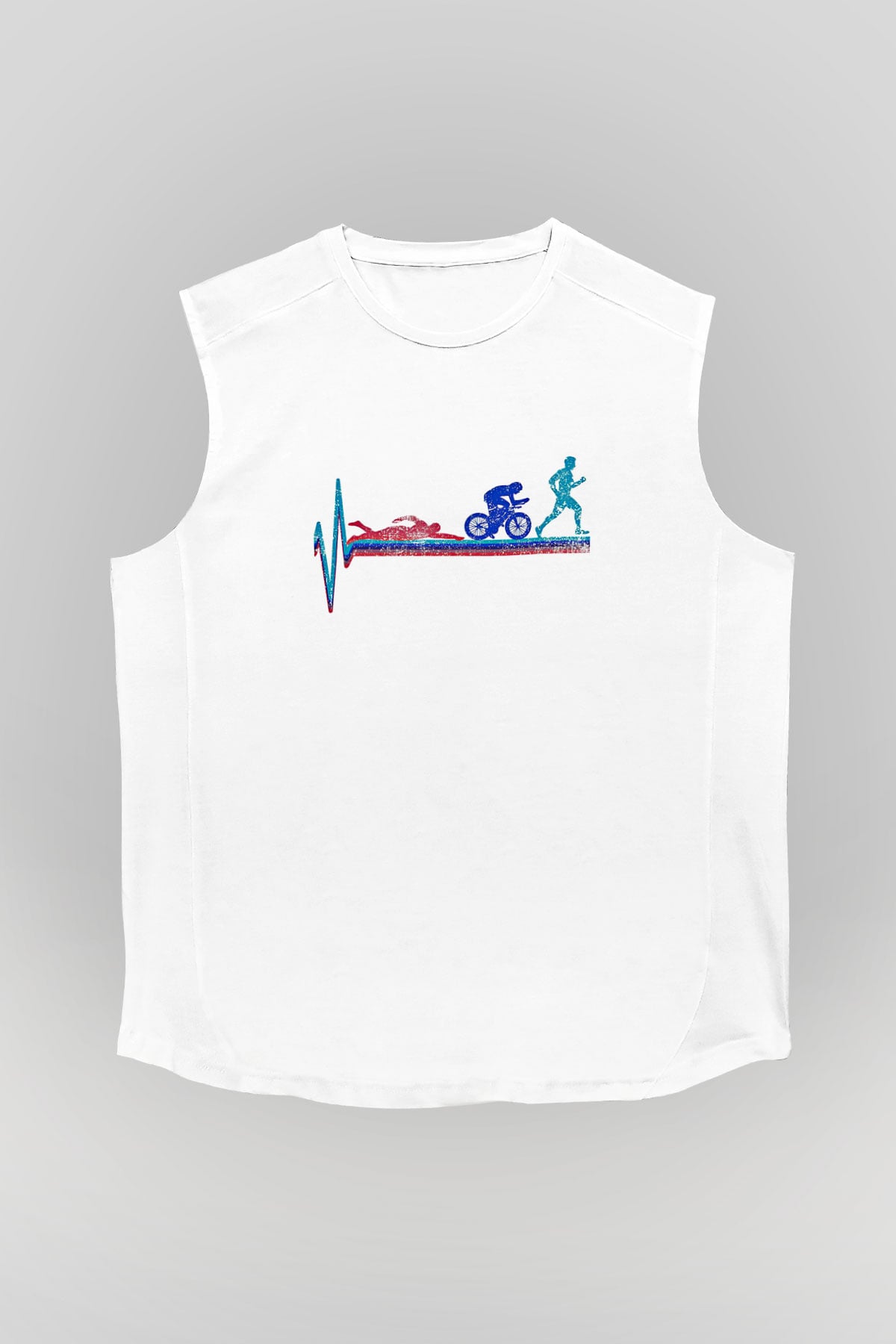 Triathlon Baskılı Unisex Kolsuz Beyaz Tişört