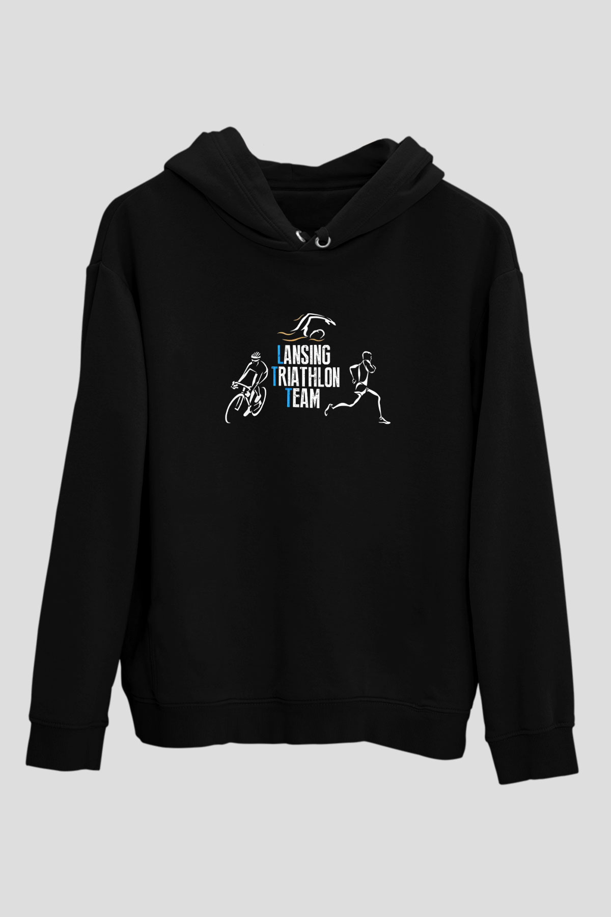 Triathlon Baskılı Unisex Siyah Kapüşonlu Sweatshirt
