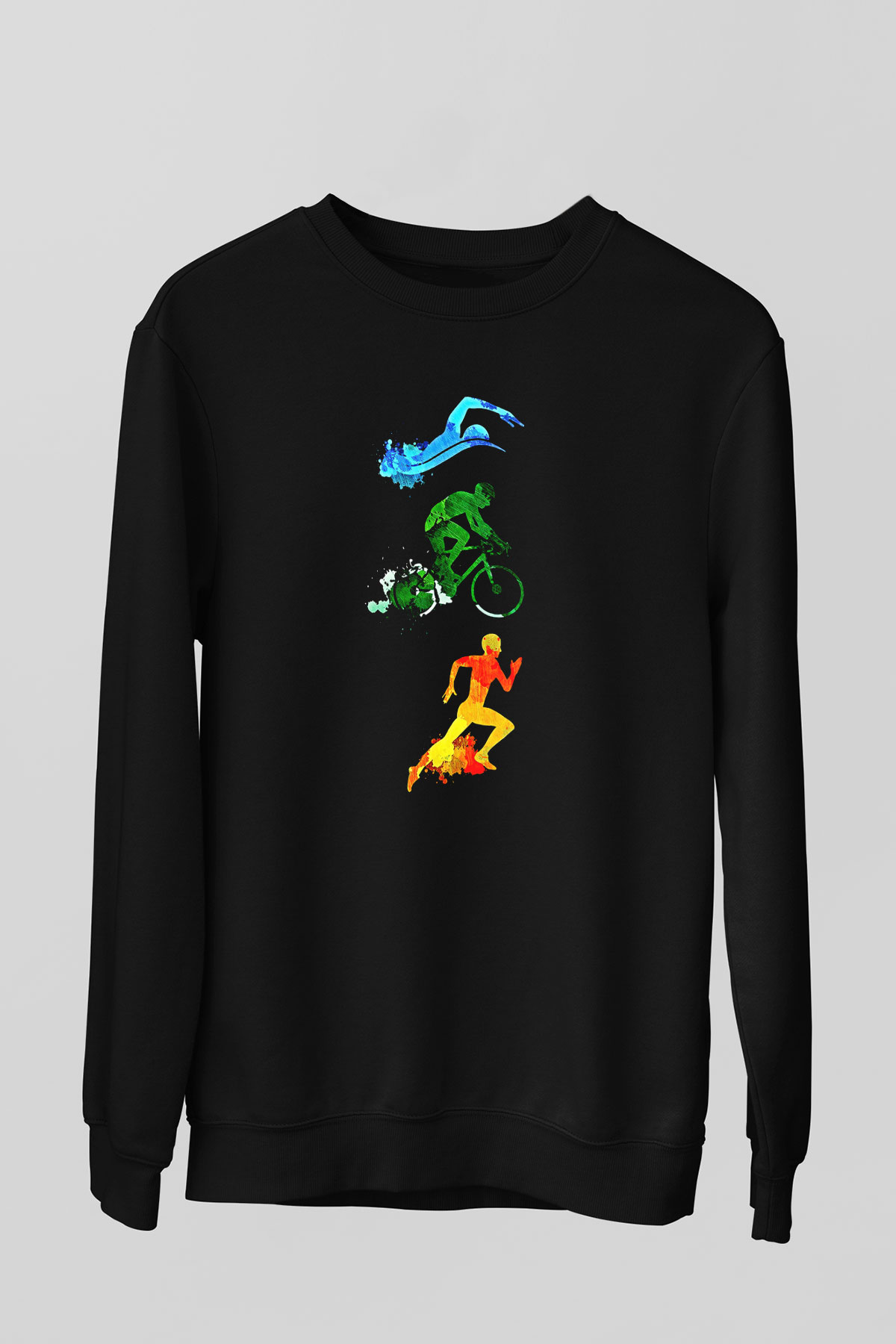 Triathlon Baskılı Unisex Siyah Sweatshirt