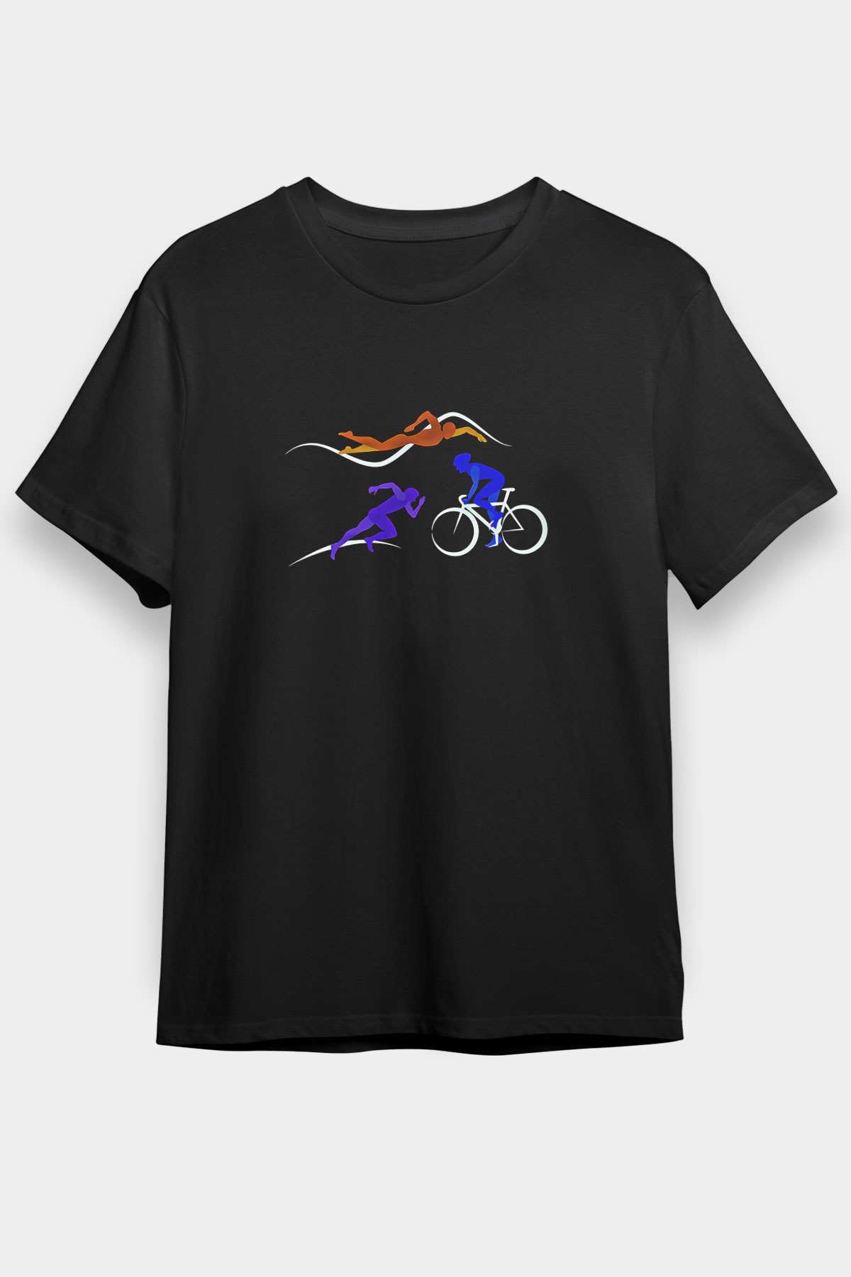 Triathlon Baskılı Unisex Siyah Tişört - Tshirt