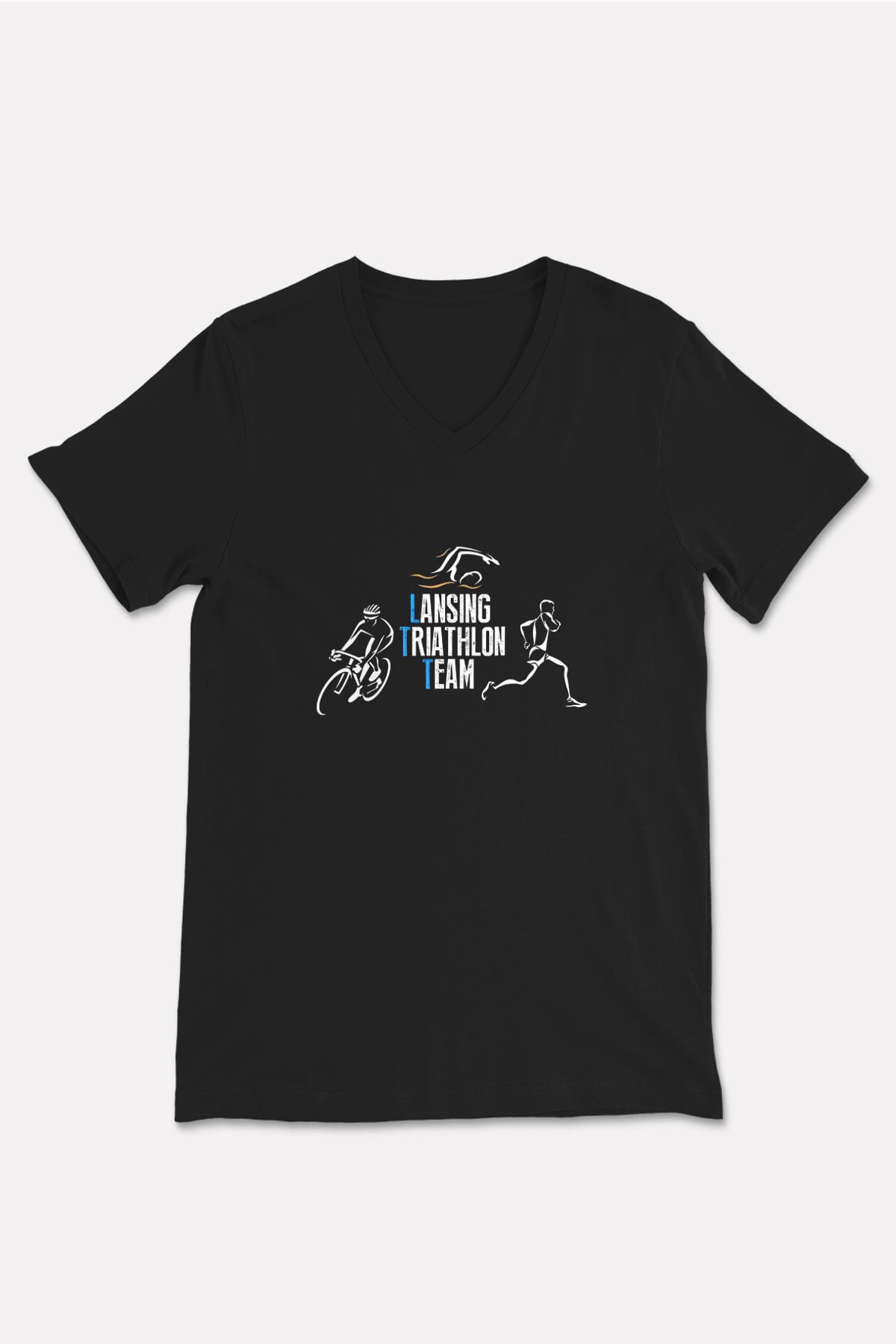 Triathlon Baskılı Unisex Siyah V Yaka Tişört