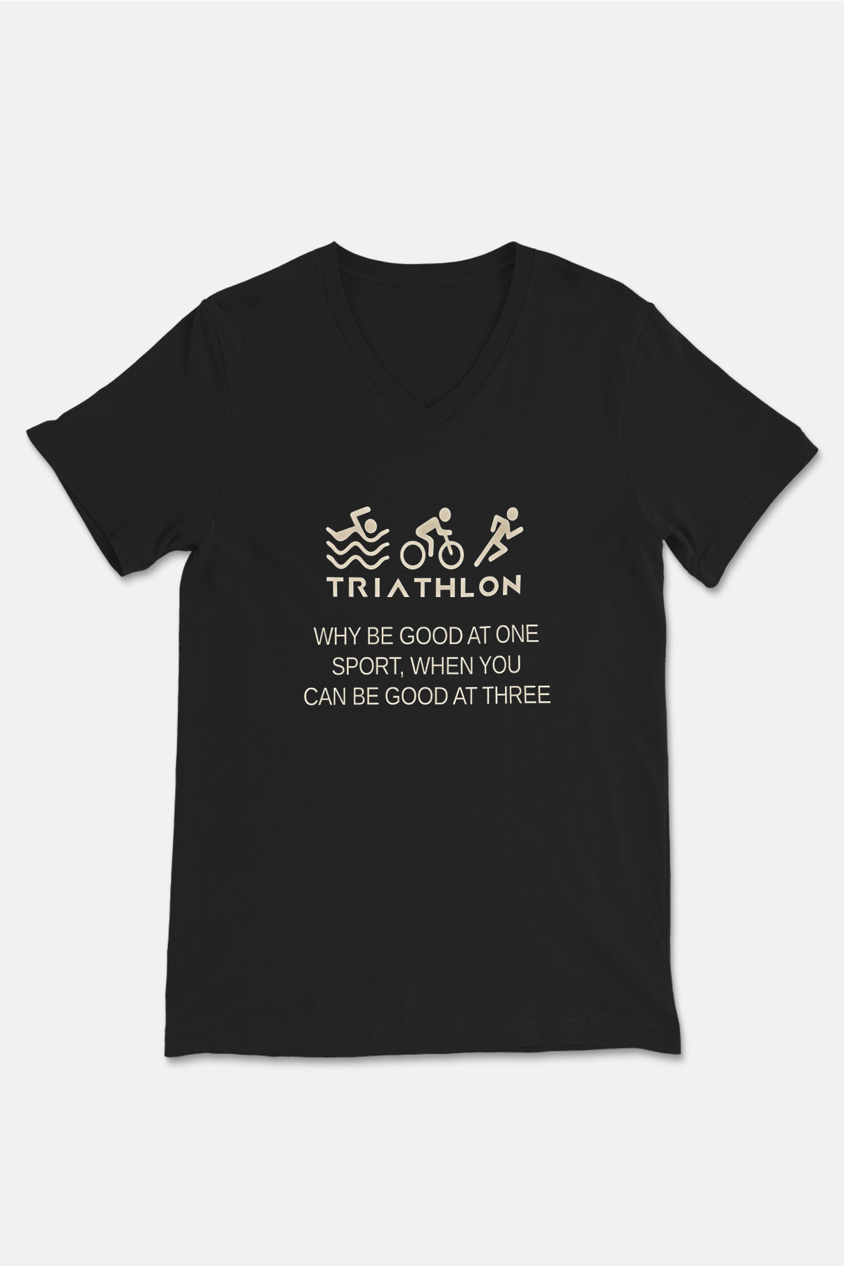 Triathlon Baskılı Unisex Siyah V Yaka Tişört