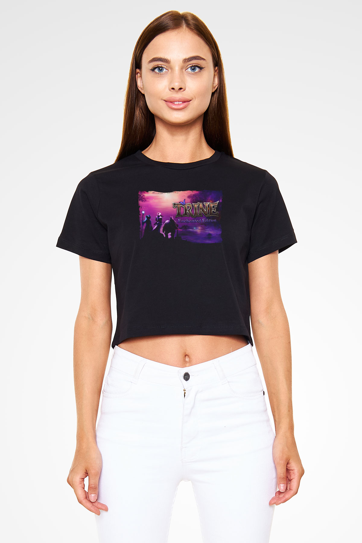 Trine Siyah  Crop Top Tişört
