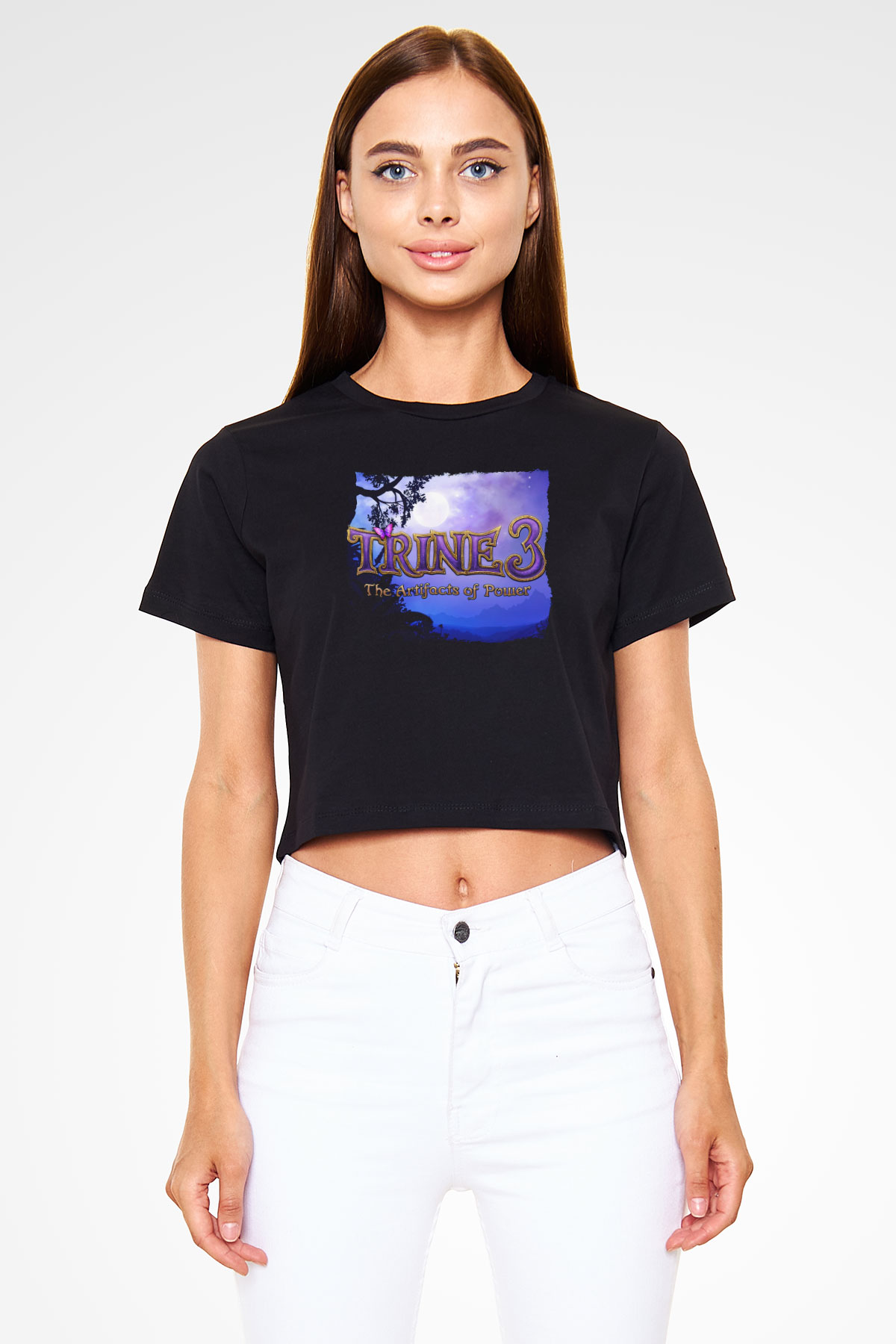 Trine Siyah  Crop Top Tişört