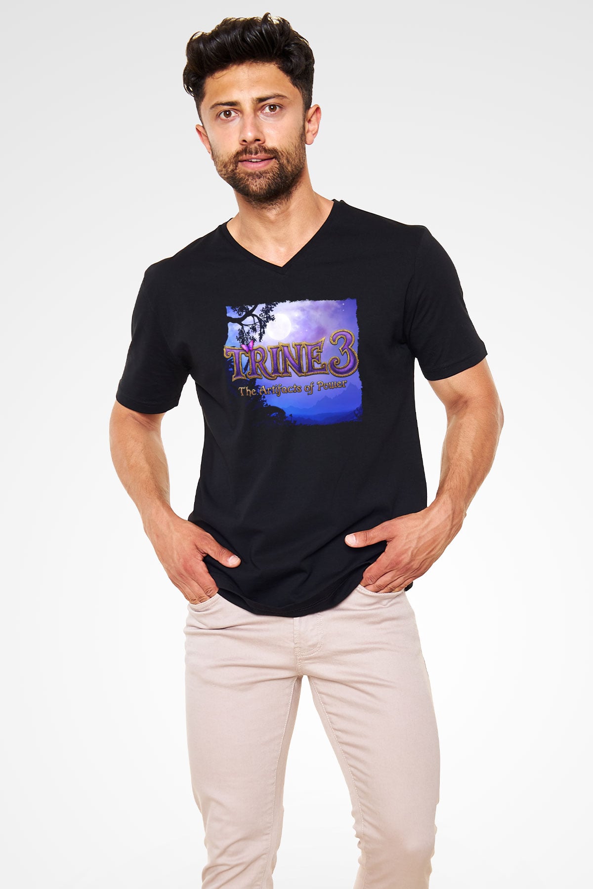 Trine Siyah Unisex V Yaka Tişört