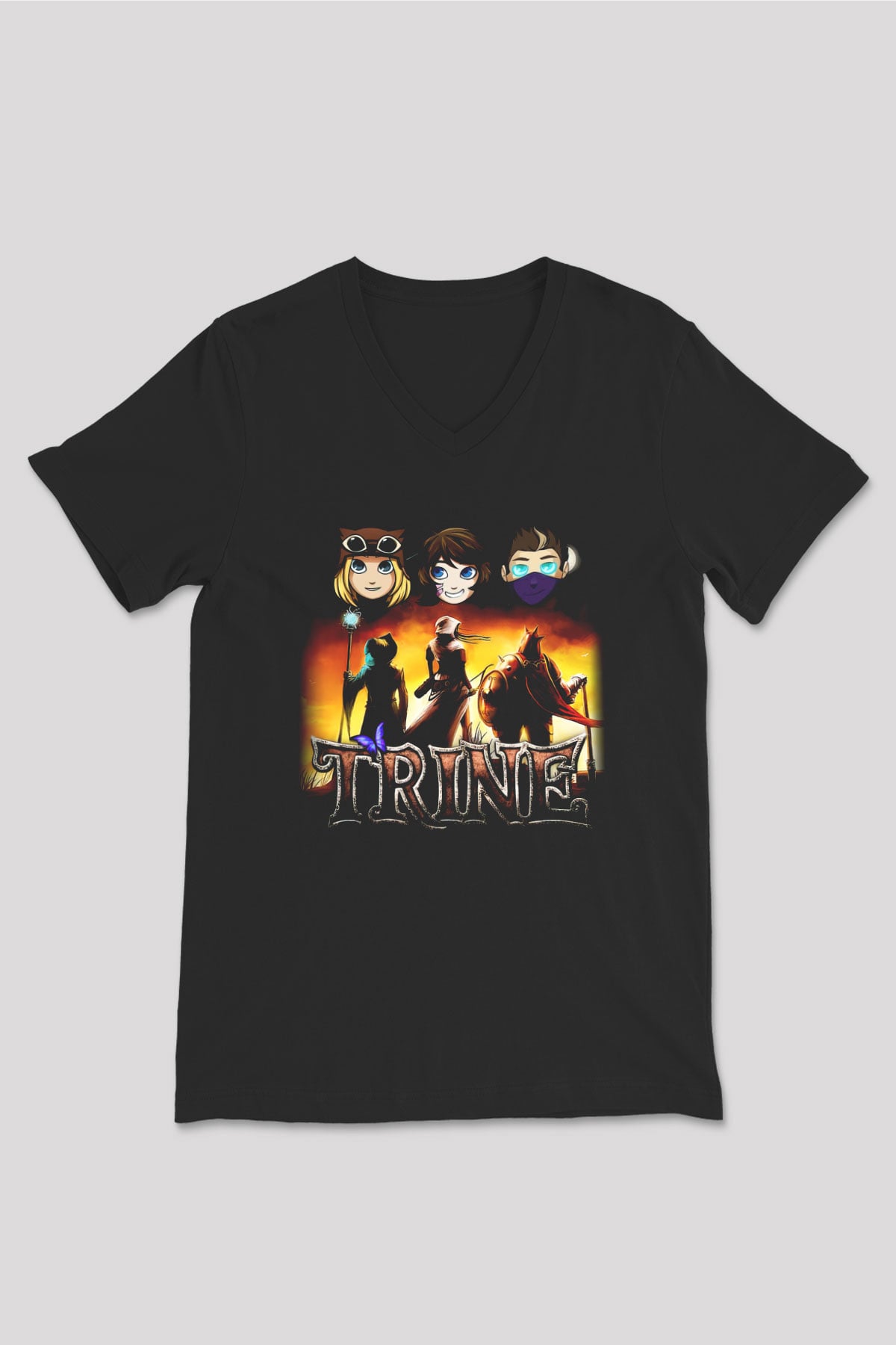 Trine Siyah Unisex V Yaka Tişört T-Shirt