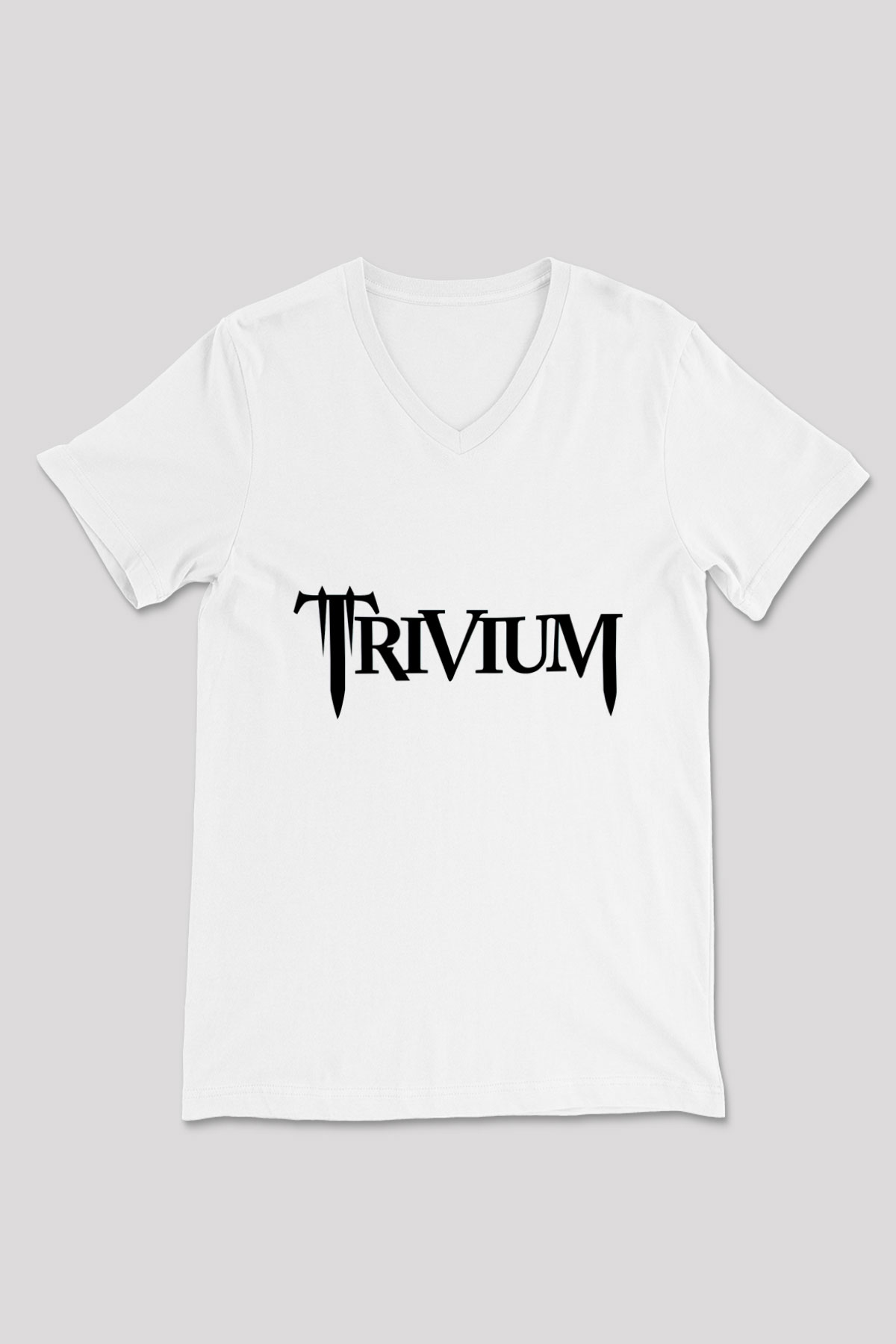 Trivium Beyaz Unisex V Yaka Tişört T-Shirt