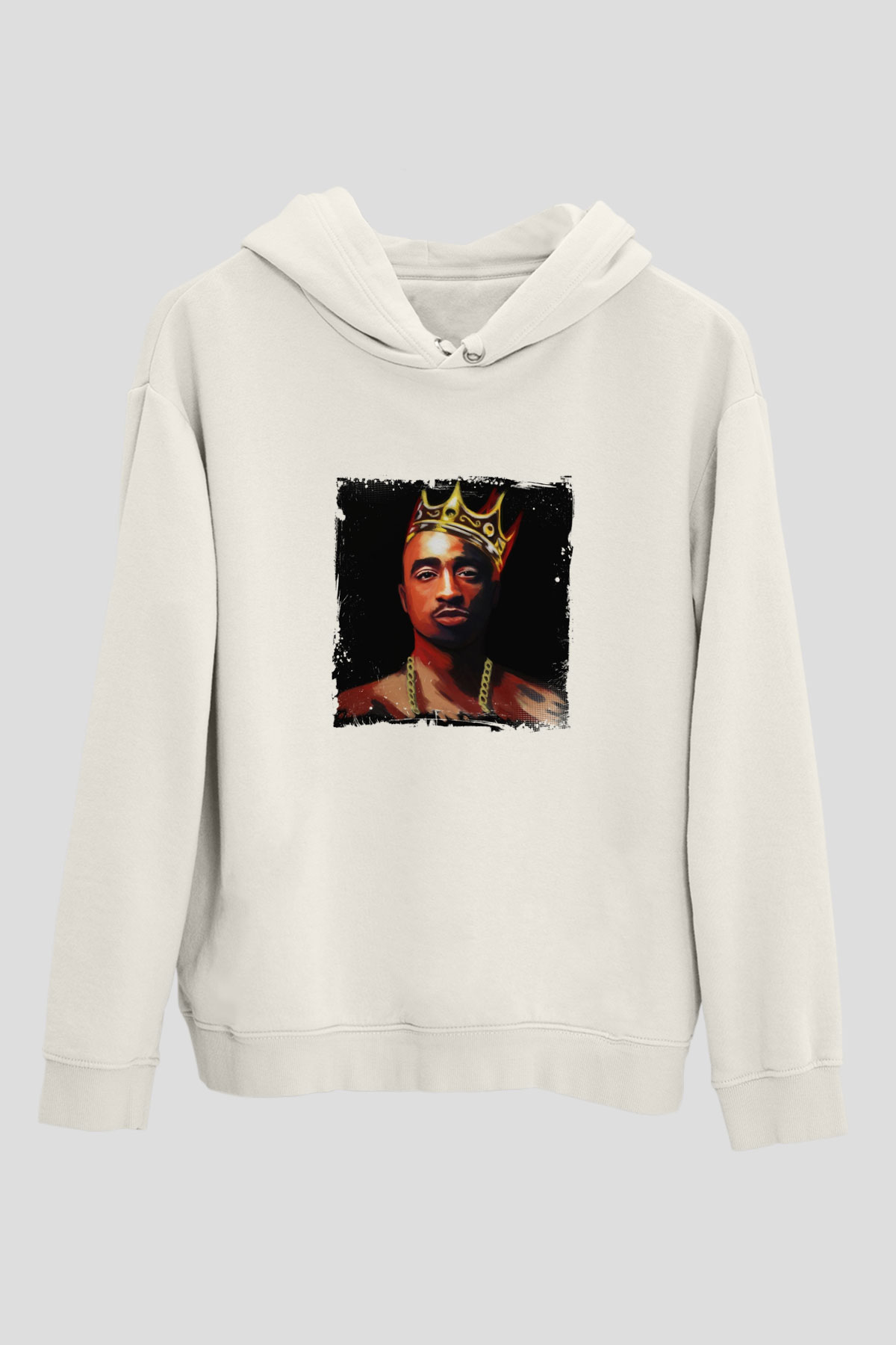 Tupac Baskılı Unisex Beyaz Kapüşonlu Sweatshirt