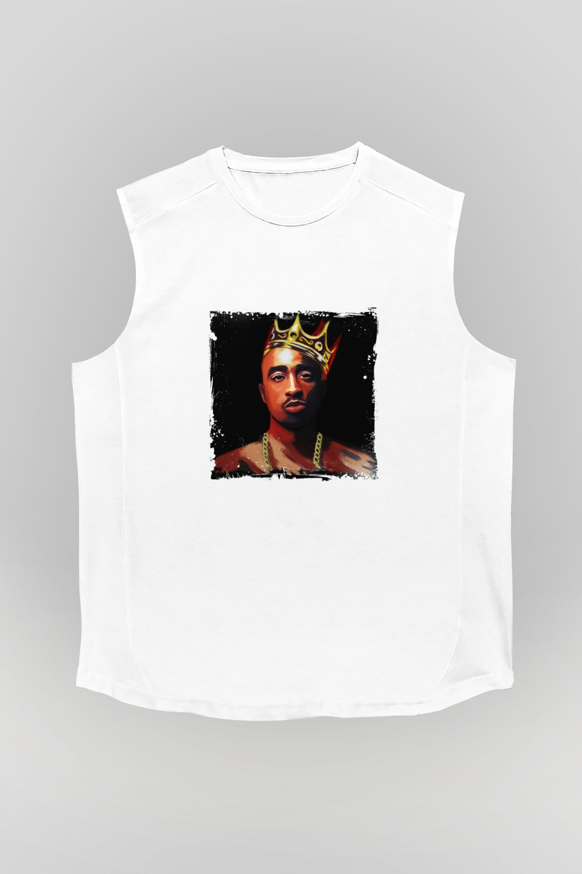 Tupac Baskılı Unisex Beyaz Kolsuz Tişört
