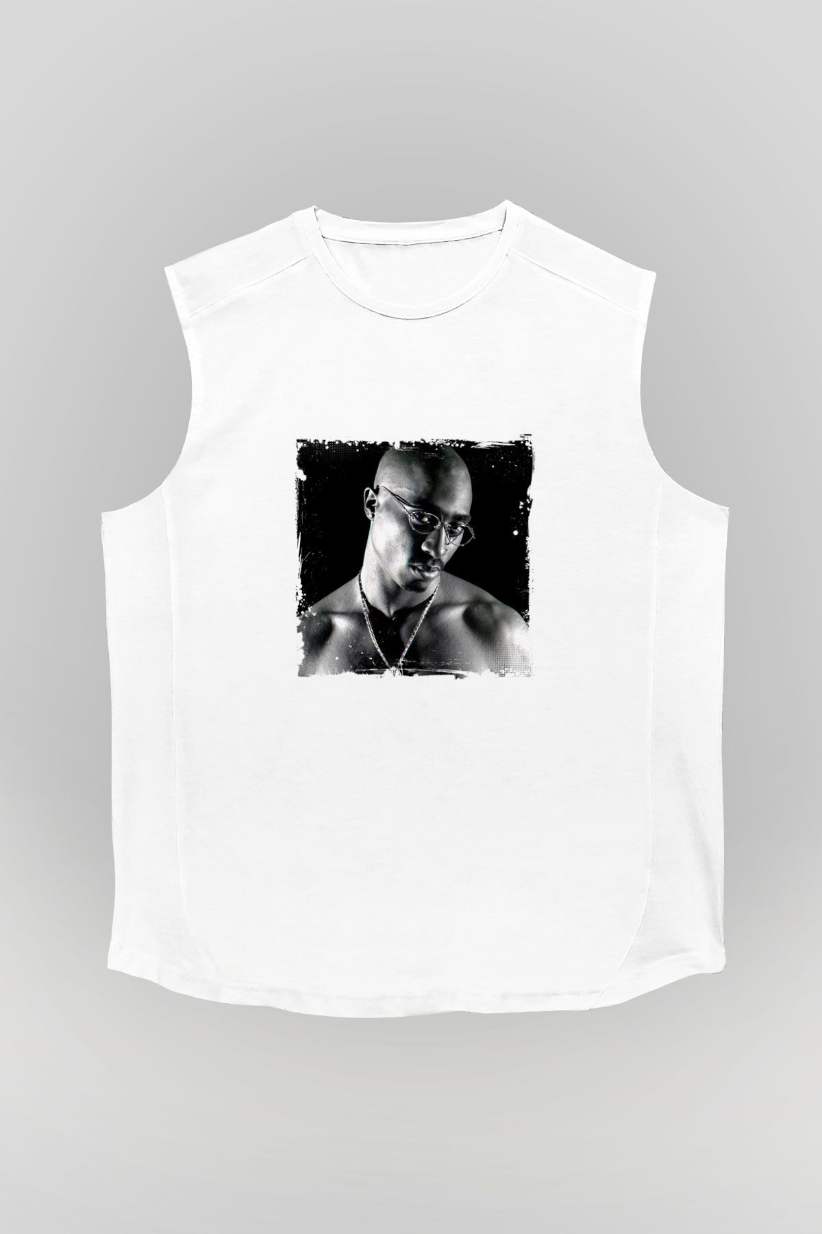 Tupac Baskılı Unisex Beyaz Kolsuz Tişört