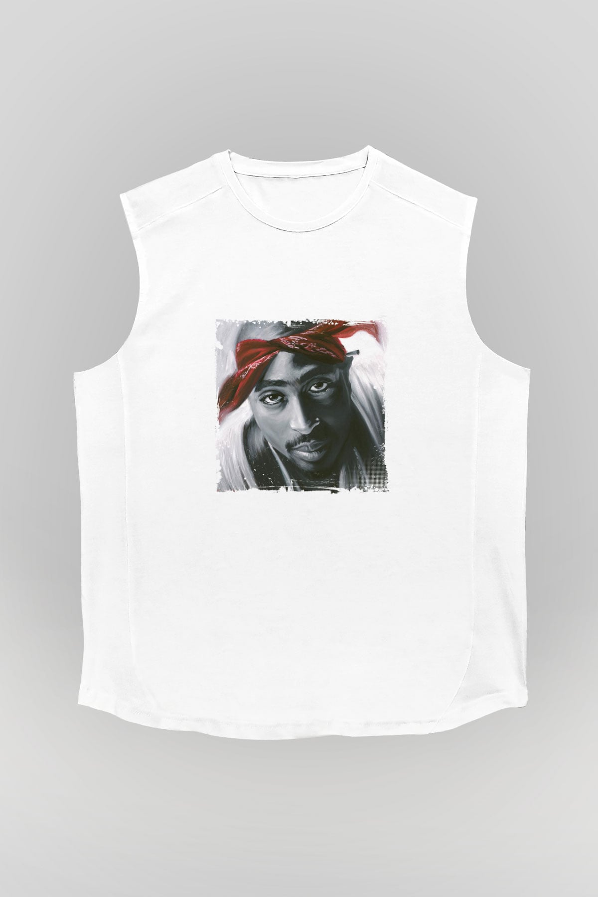 Tupac Baskılı Unisex Beyaz Kolsuz Tişört