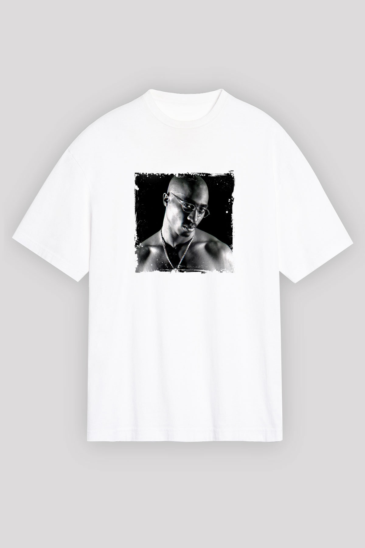 Tupac Baskılı Oversize Beyaz Tişört