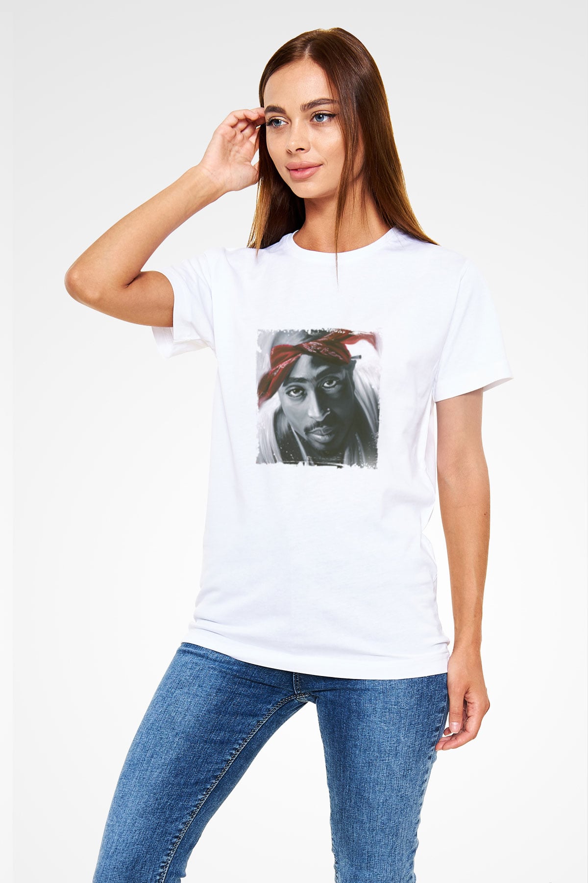 Tupac Baskılı Unisex Beyaz Tişört