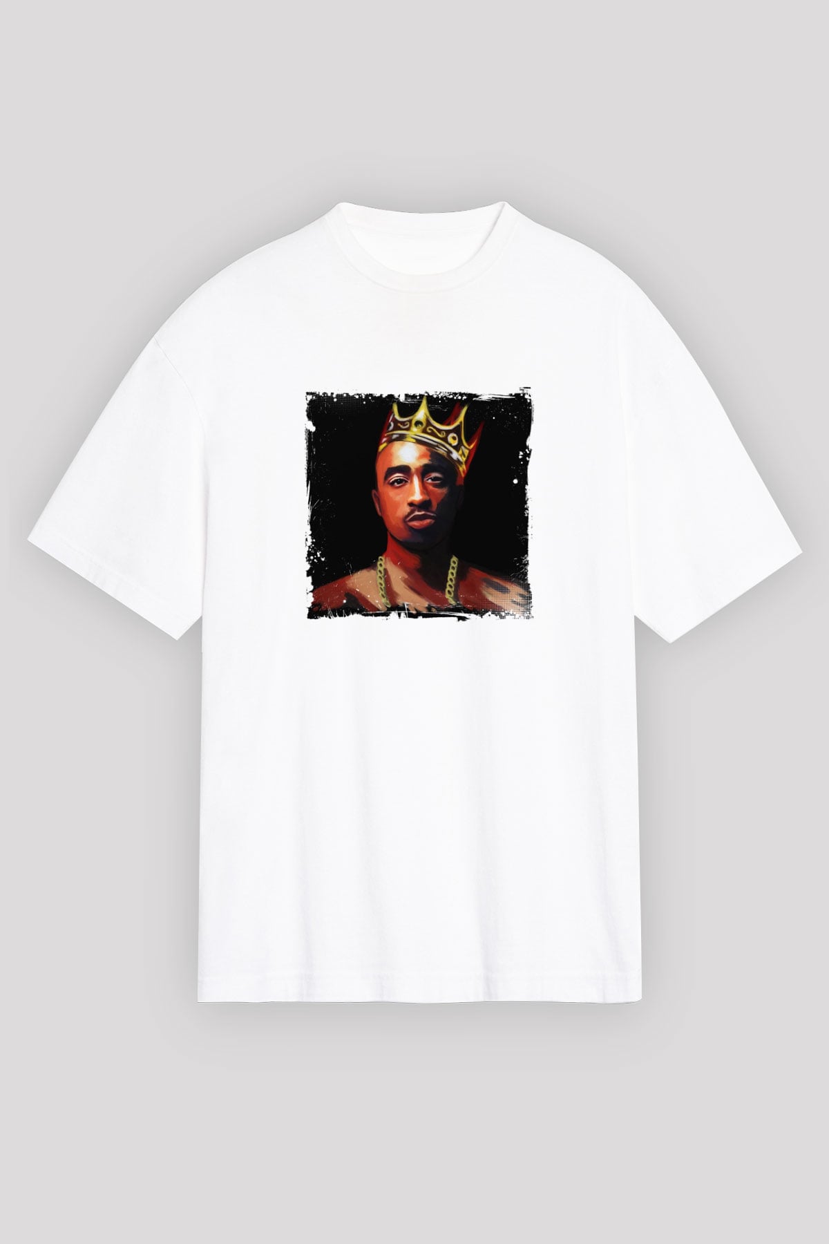 Tupac Baskılı Oversize Beyaz Tişört
