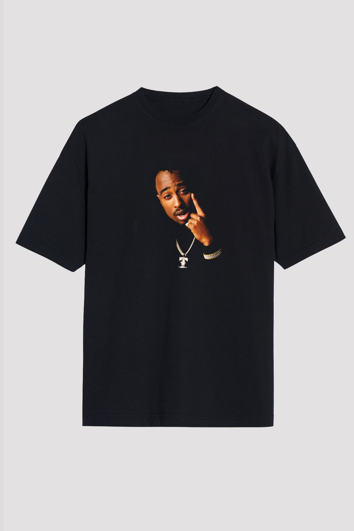 Tupac Baskılı Unisex Oversize Siyah Tişört