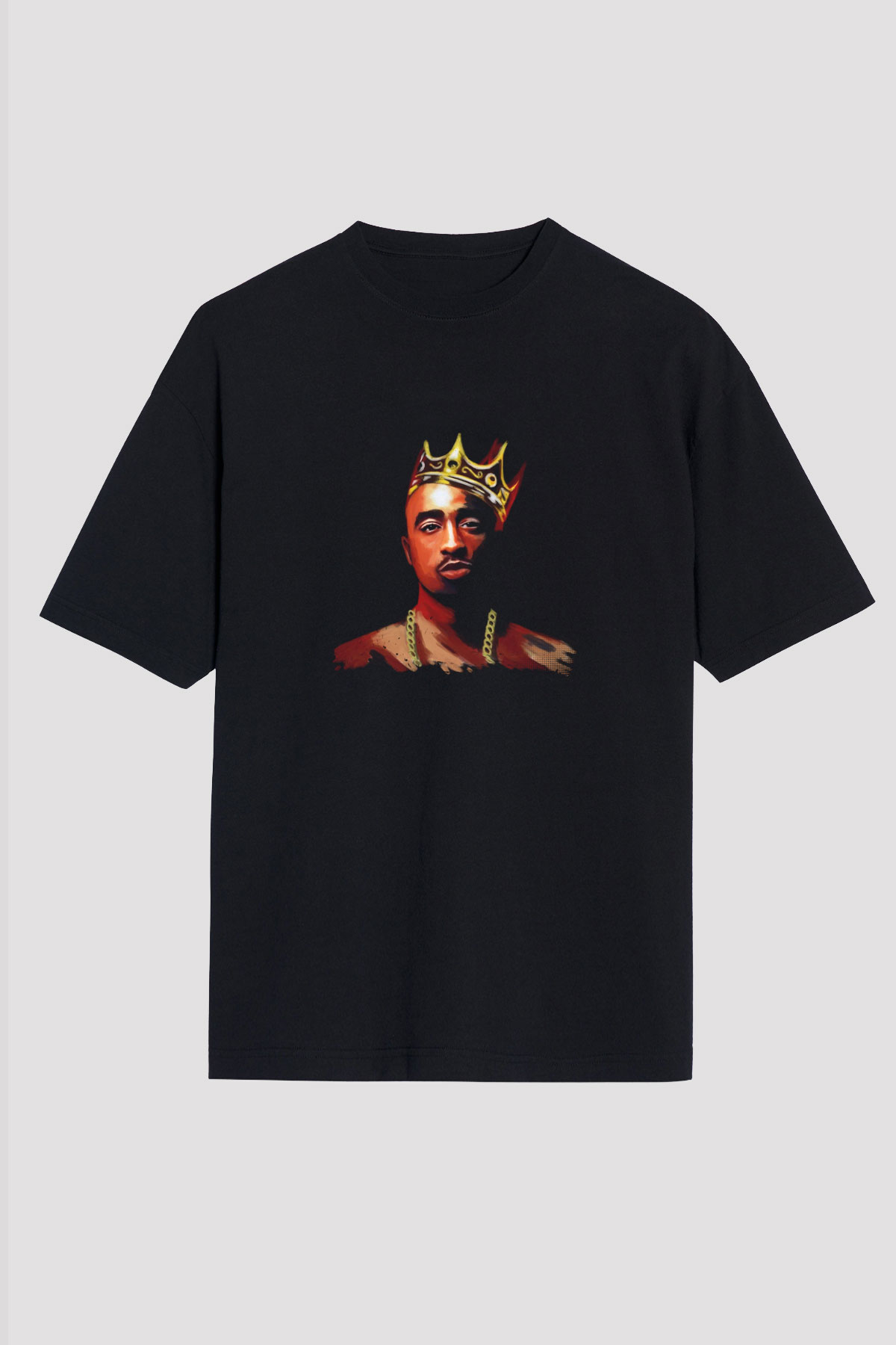Tupac Baskılı Unisex Oversize Siyah Tişört