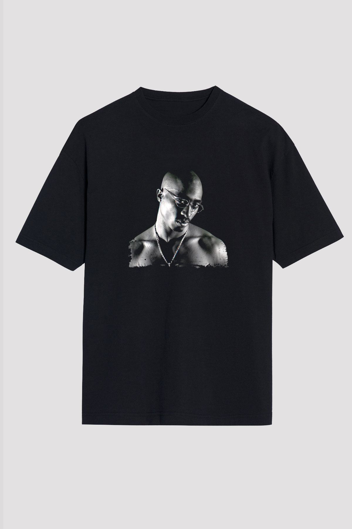 Tupac Baskılı Unisex Oversize Siyah Tişört