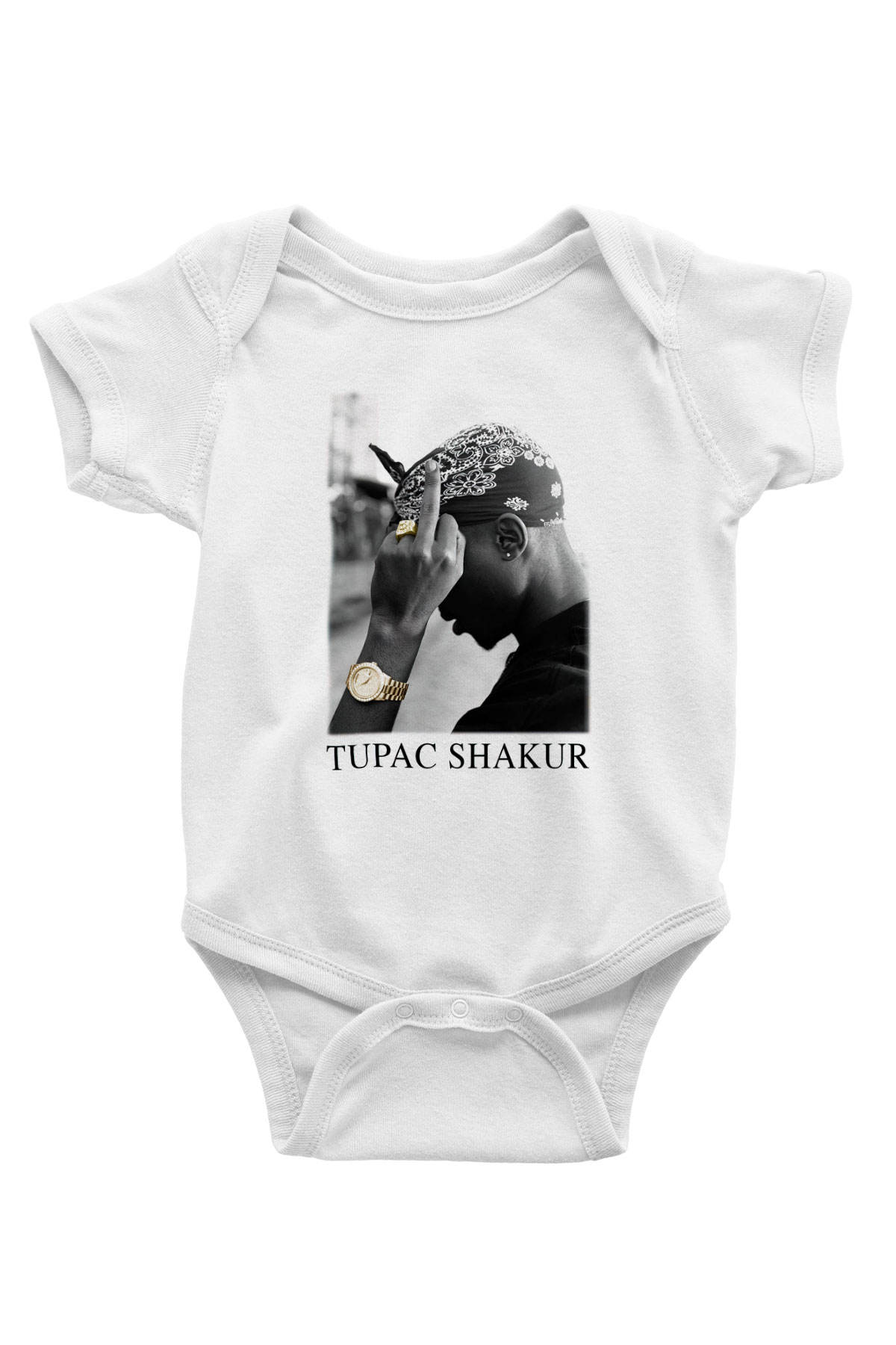 Tupac Shakur Baskılı Beyaz Unisex Bebek Body - Zıbın