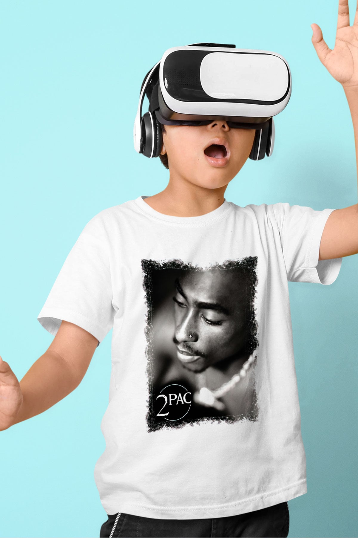 Tupac Shakur Baskılı Beyaz Unisex Çocuk Tişört