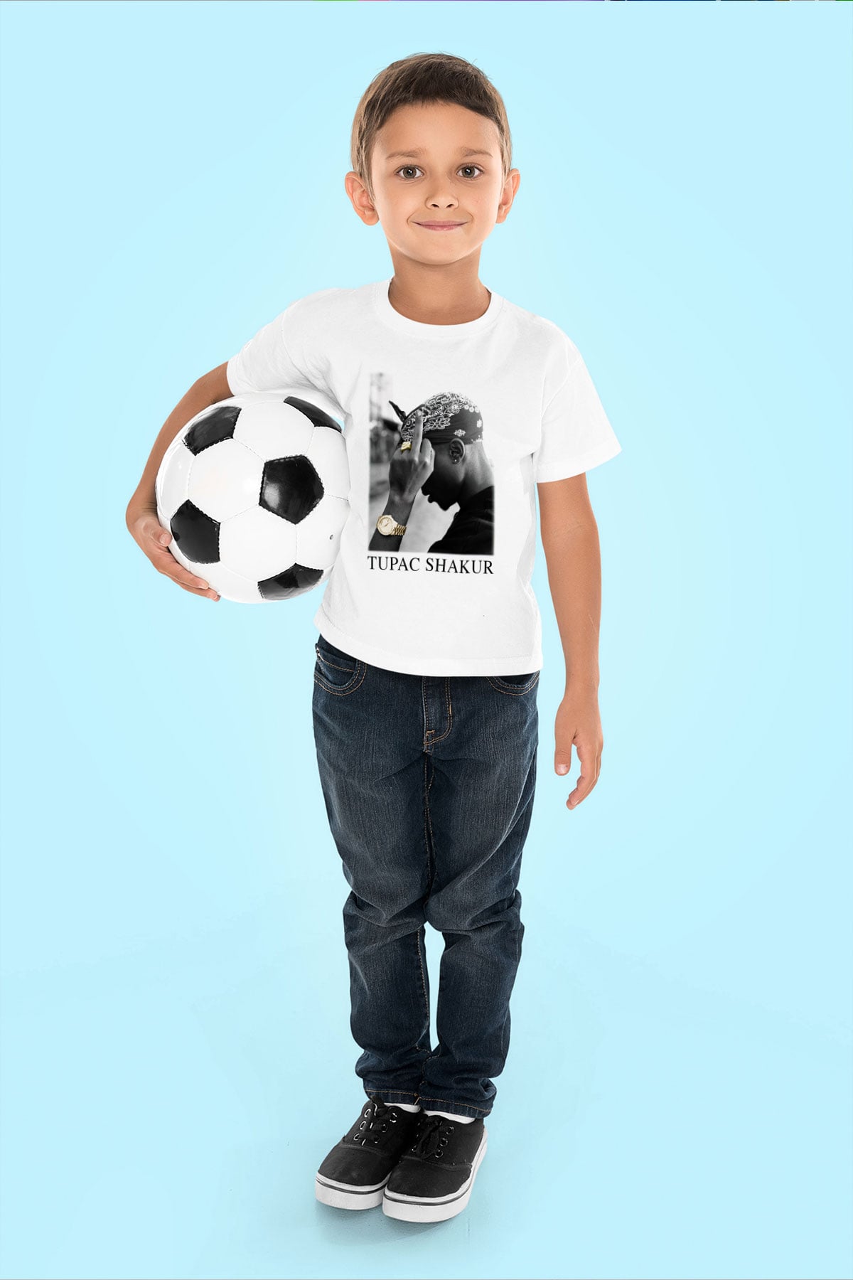 Tupac Shakur Baskılı Beyaz Unisex Çocuk Tişört