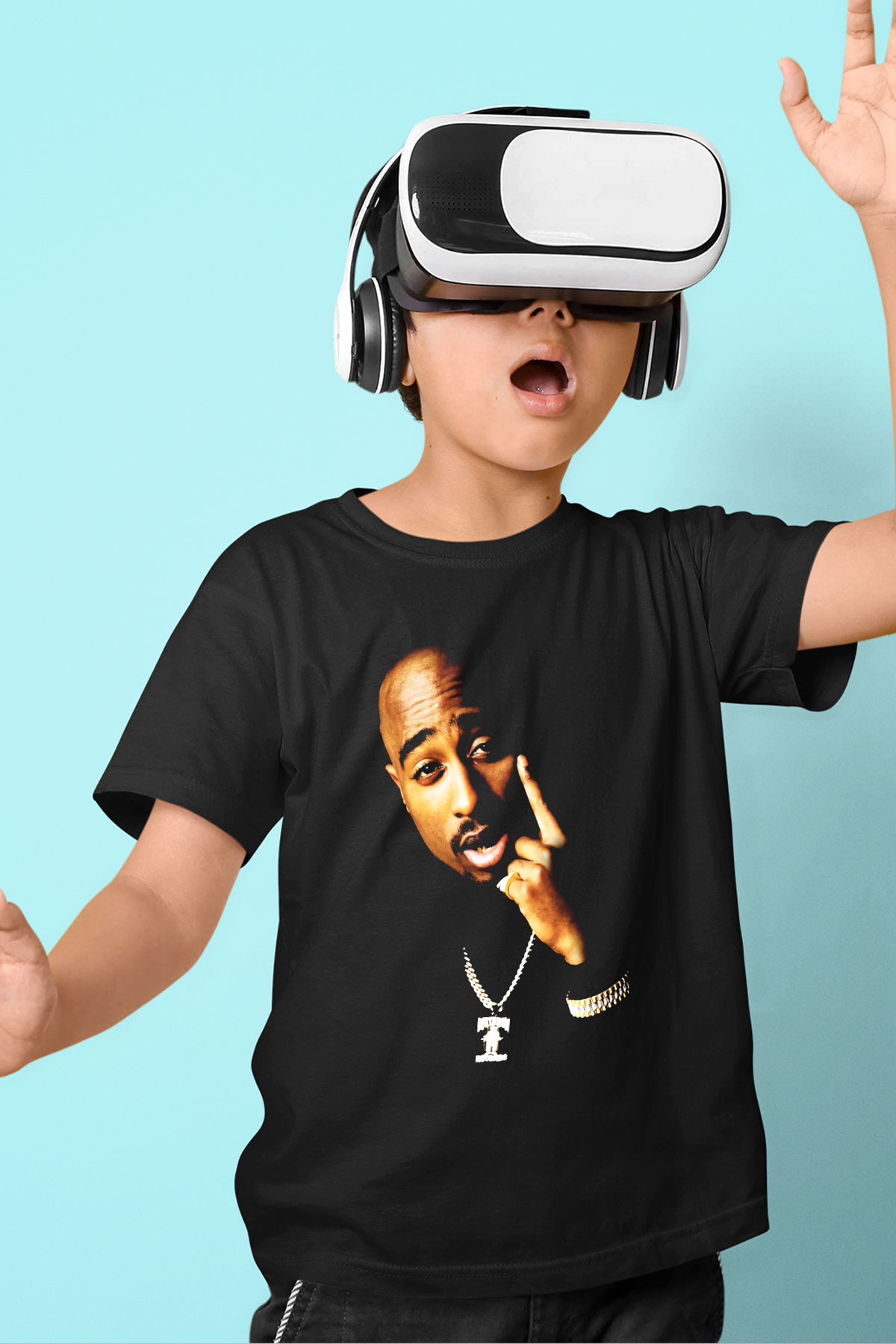 Tupac Shakur Baskılı Siyah Unisex Çocuk Tişört