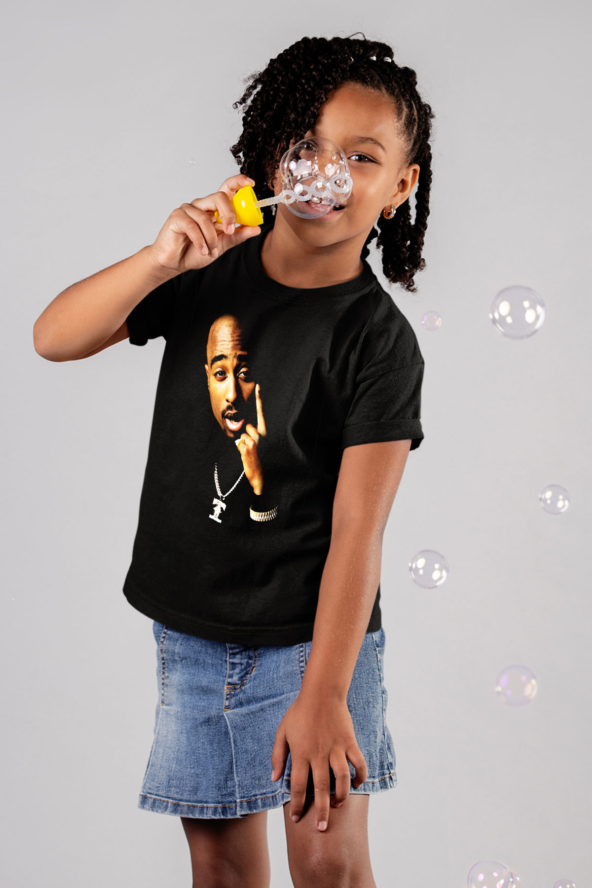 Tupac Shakur Baskılı Siyah Unisex Çocuk Tişört