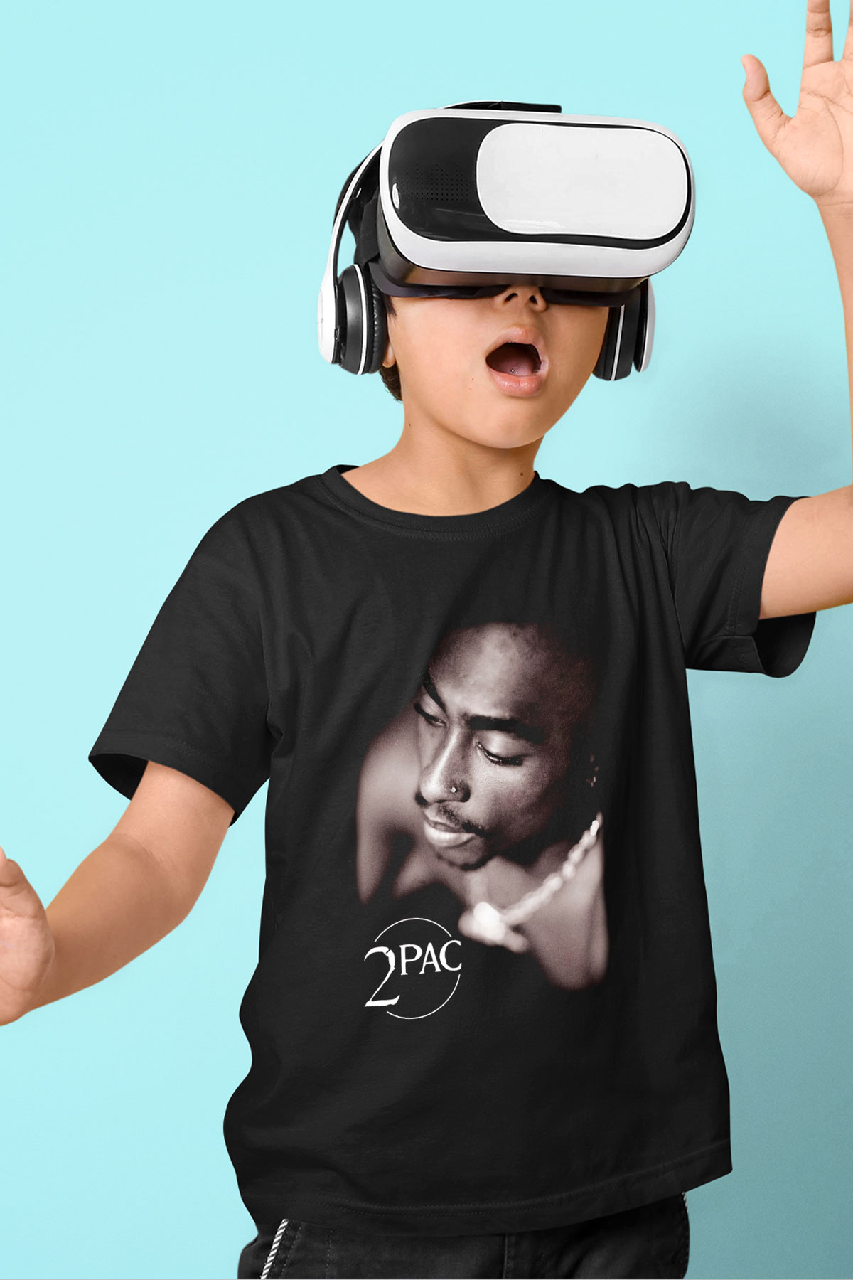 Tupac Shakur Baskılı Siyah Unisex Çocuk Tişört