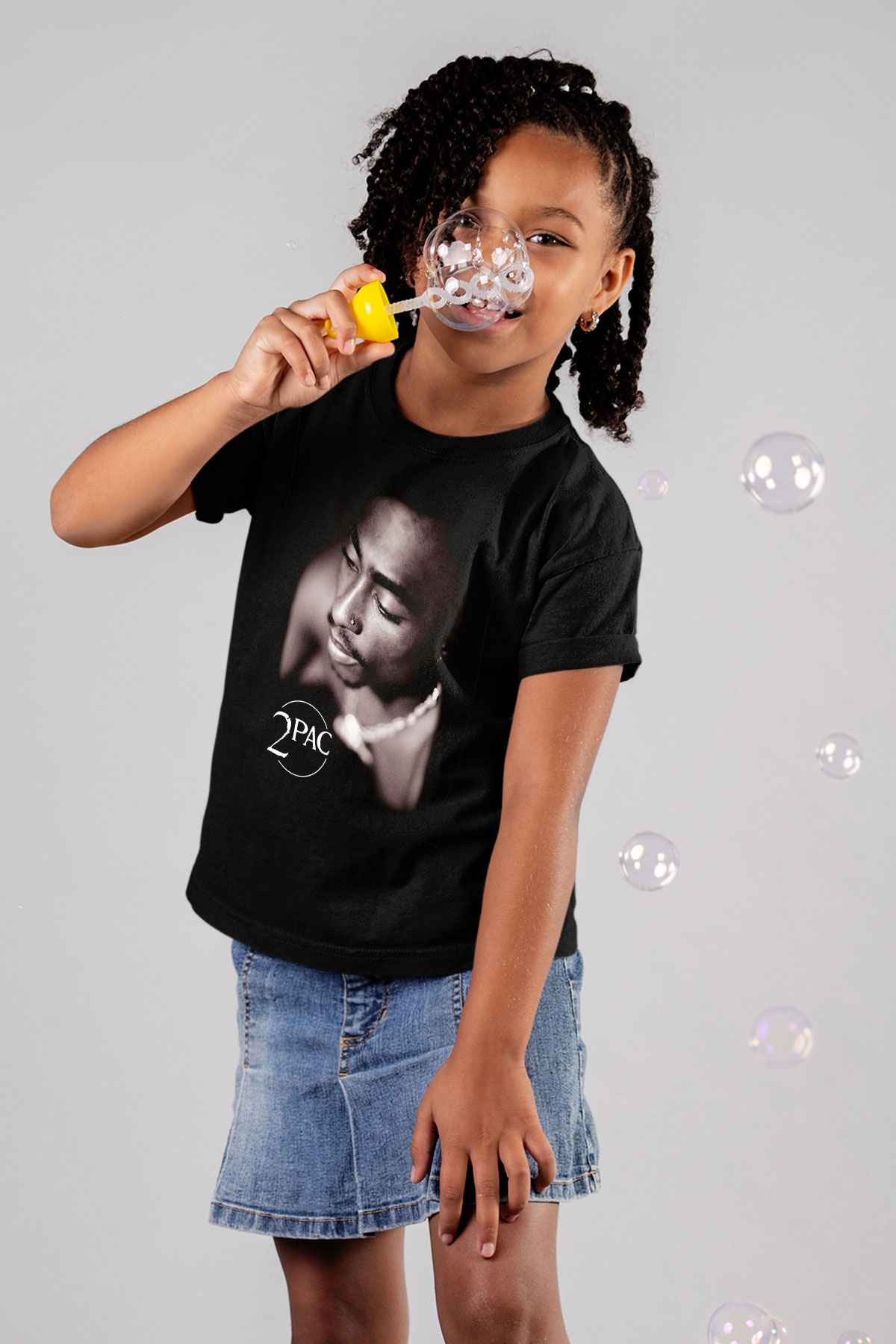 Tupac Shakur Baskılı Siyah Unisex Çocuk Tişört