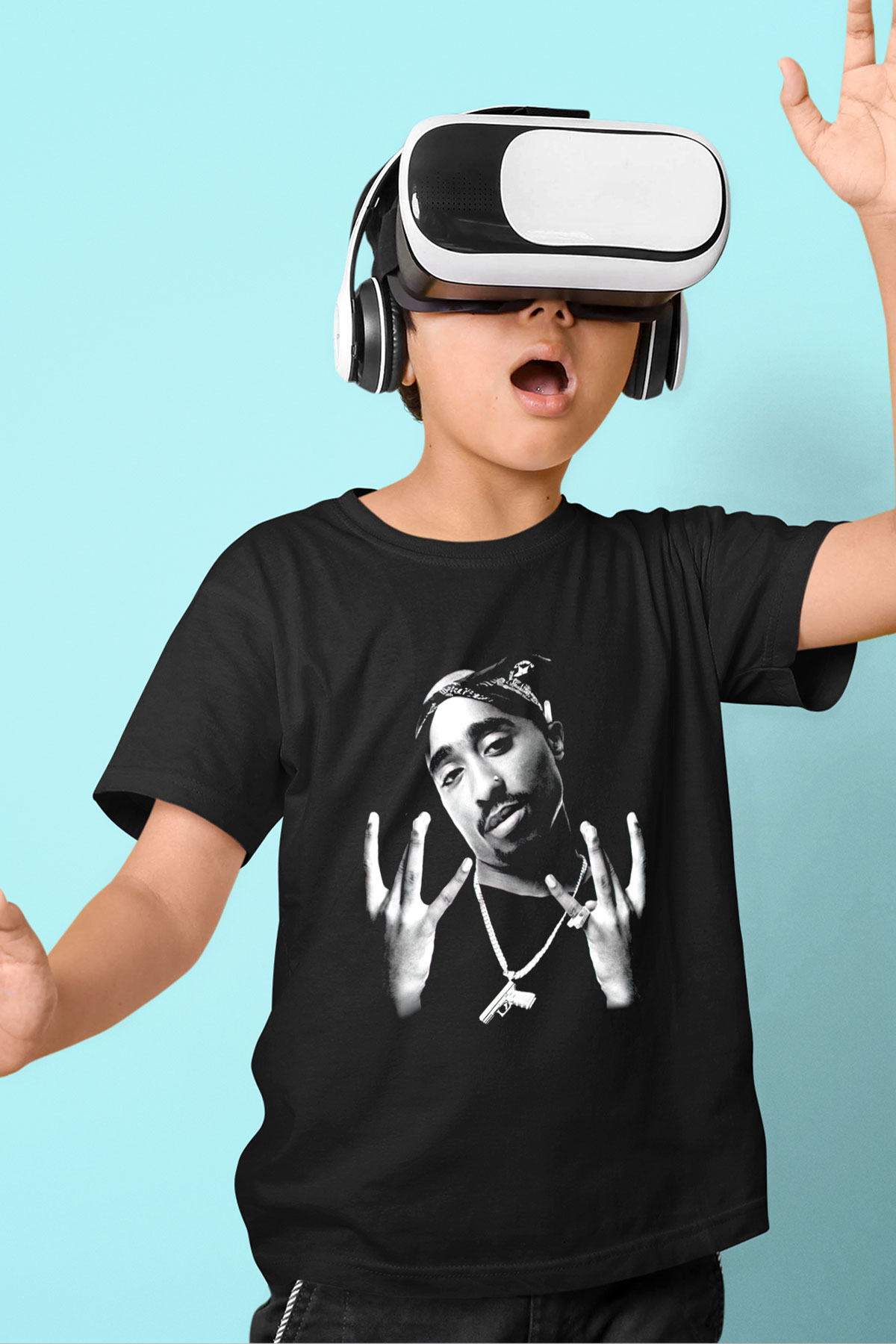 Tupac Shakur Baskılı Siyah Unisex Çocuk Tişört