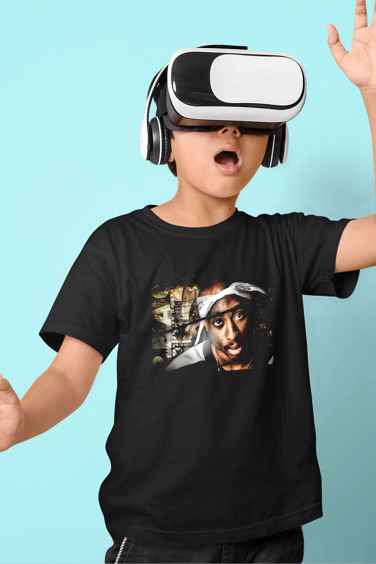 Tupac Shakur Baskılı Siyah Unisex Çocuk Tişört