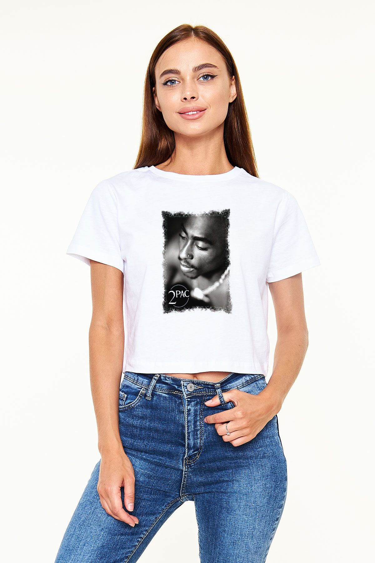 Tupac Shakur Beyaz Croptop Tişört