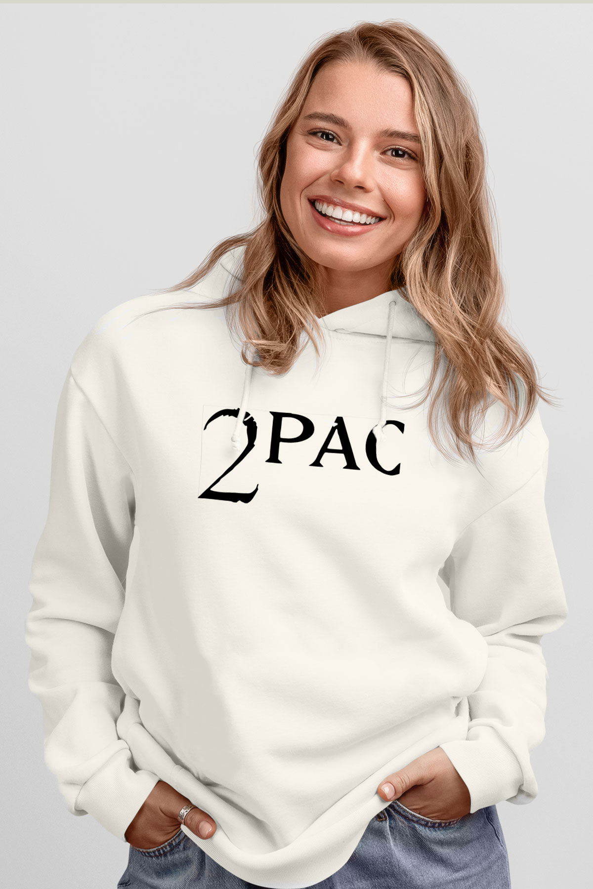 Tupac Shakur Beyaz Unisex Kapşonlu Sweatshirt