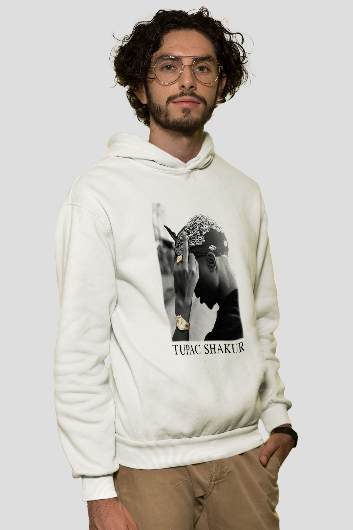 Tupac Shakur Beyaz Unisex Kapşonlu Sweatshirt