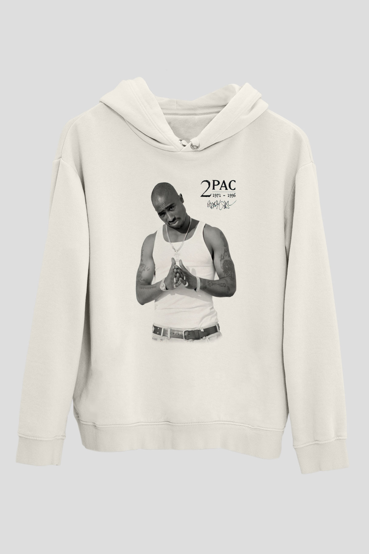 Tupac Shakur Beyaz Unisex Kapşonlu Sweatshirt