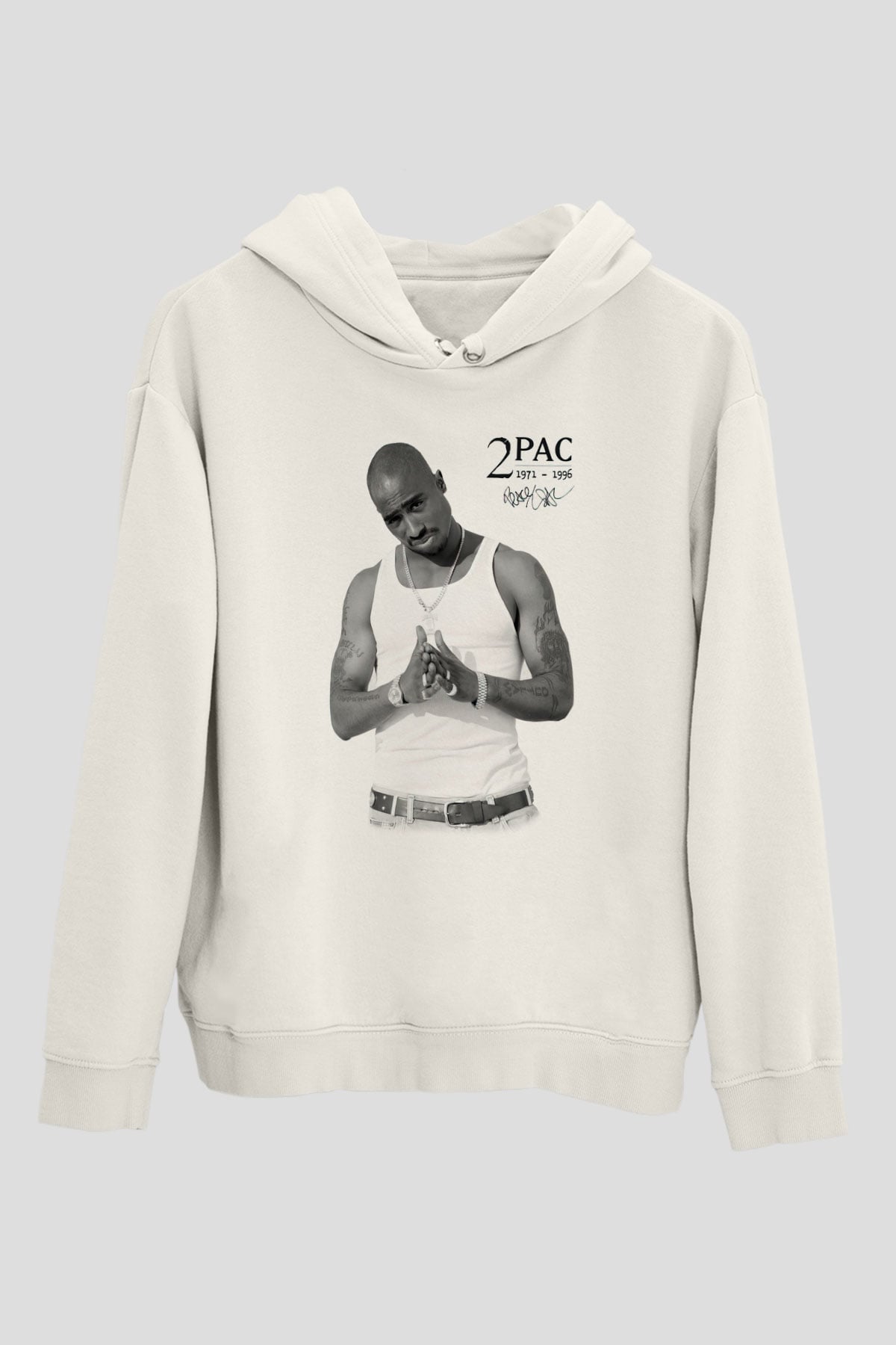 Tupac Shakur Beyaz Unisex Kapşonlu Sweatshirt