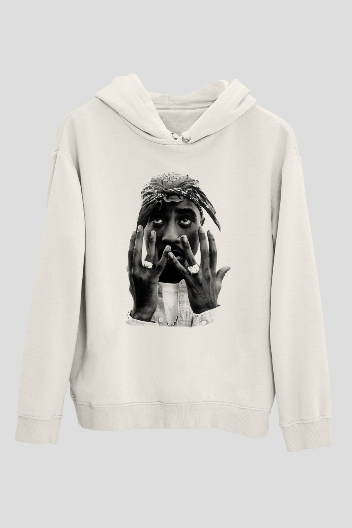 Tupac Shakur Beyaz Unisex Kapşonlu Sweatshirt