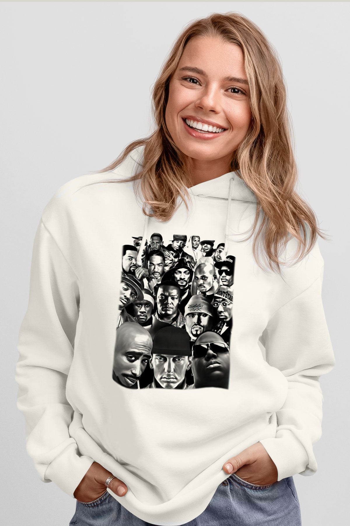 Tupac Shakur Beyaz Unisex Kapşonlu Sweatshirt
