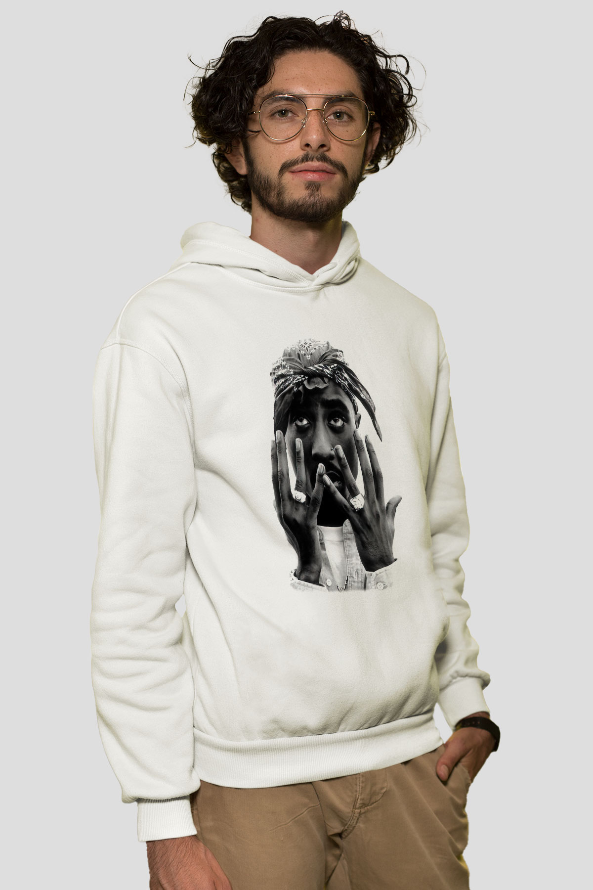 Tupac Shakur Beyaz Unisex Kapşonlu Sweatshirt