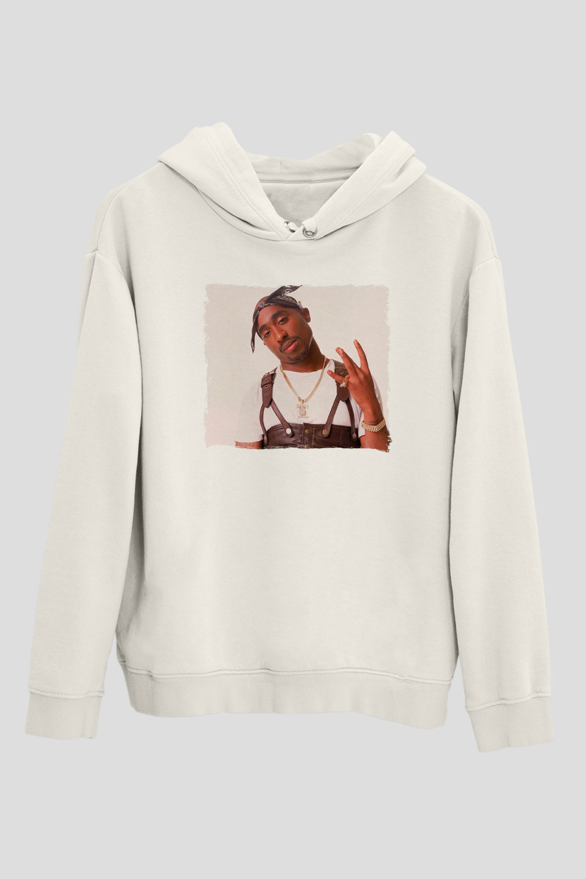 Tupac Shakur Beyaz Unisex Kapüşonlu Sweatshirt