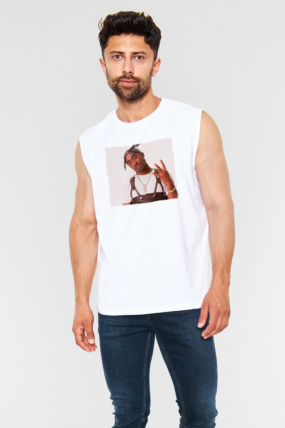 Tupac Shakur Beyaz Unisex Kolsuz Tişört