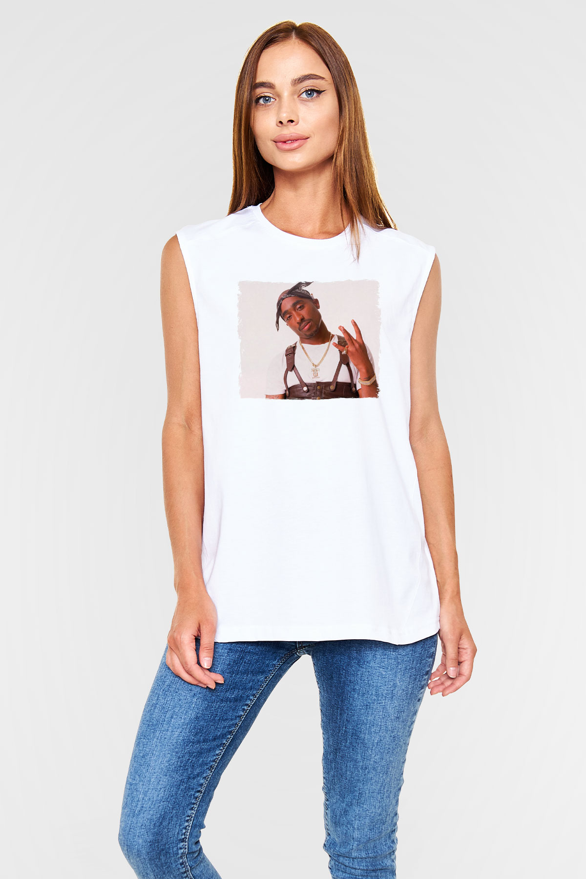 Tupac Shakur Beyaz Unisex Kolsuz Tişört